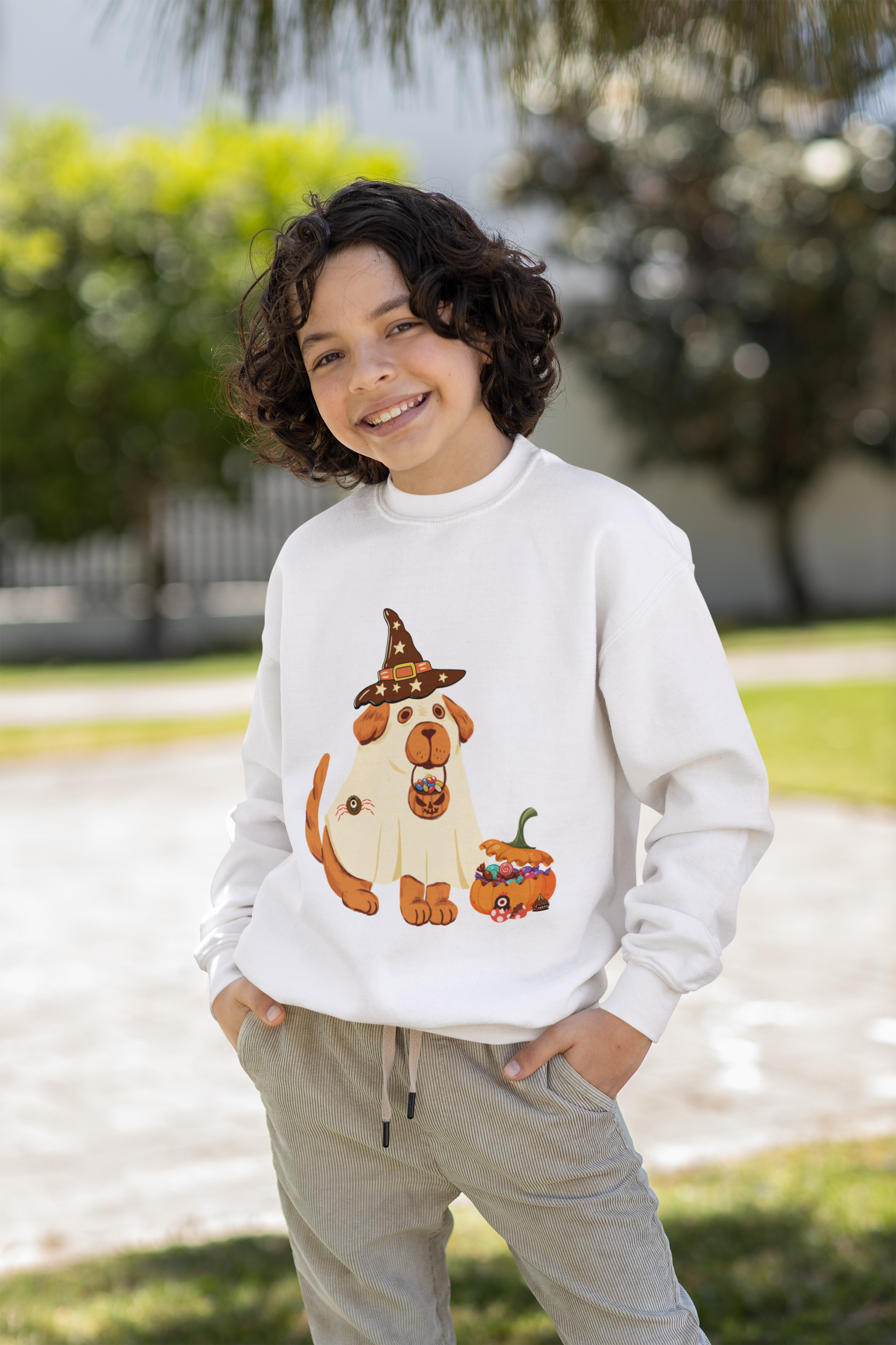 Adorable Halloween Dog Youth Crewneck Sweatshirt - Perfect for Fall, Trick or Treats, Pet Lovers, Cozy Celebrations product thumbnail image Adorable Halloween Dog Youth Crewneck Sweatshirt - Perfect for Fall, Trick or Treats, Pet Lovers, Cozy Celebrations product thumbnail image