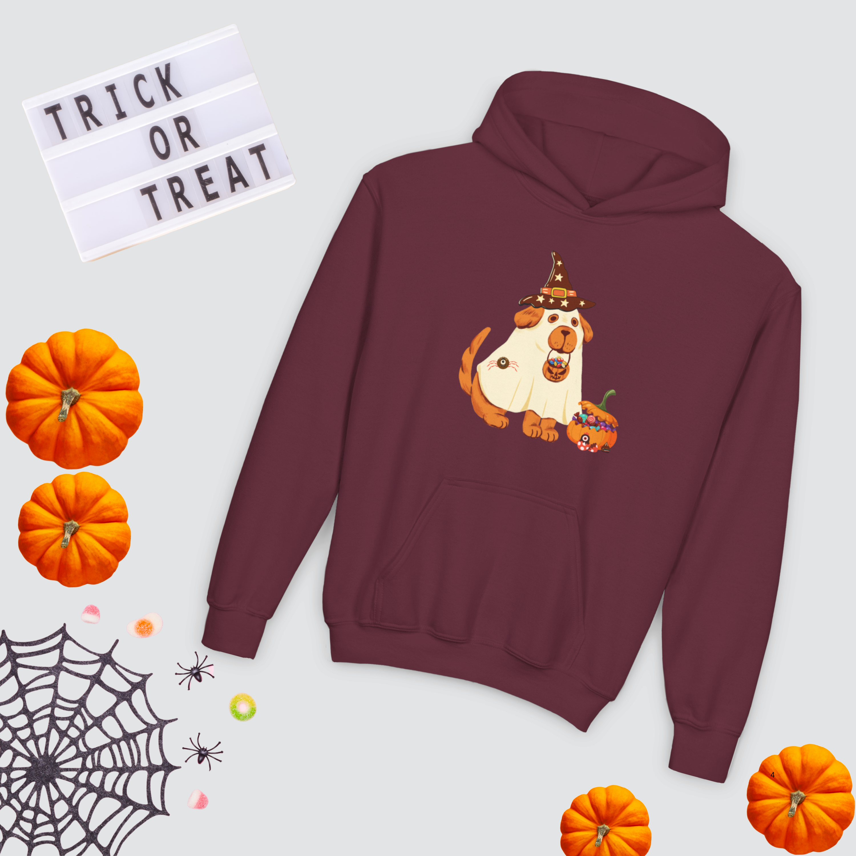 Youth Halloween Dog Hoodie, Cute Fall Sweatshirt for Kids, Adorable Pet Apparel, Perfect for Trick or Treating, Spooky Season Gift