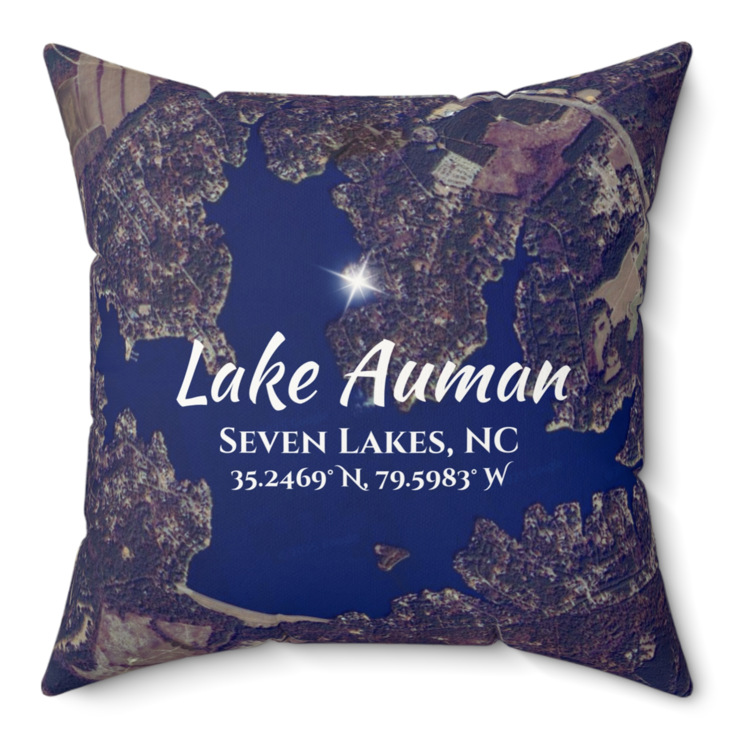 Lake Auman Pillow, in Blue with option to personalize GPS coordinates. Lake Auman Pillow, in Blue with option to personalize GPS coordinates.