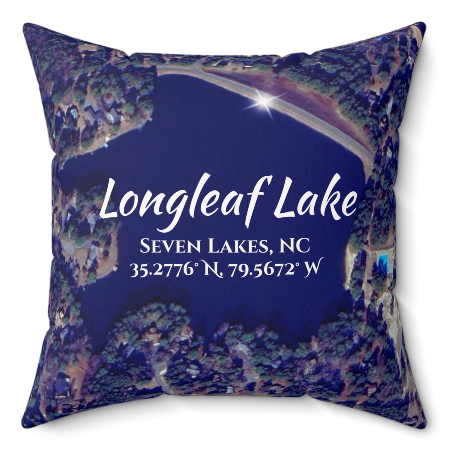 Longleaf Lake Pillow, in Blue with option to personalize GPS coordinates. Longleaf Lake Pillow, in Blue with option to personalize GPS coordinates.