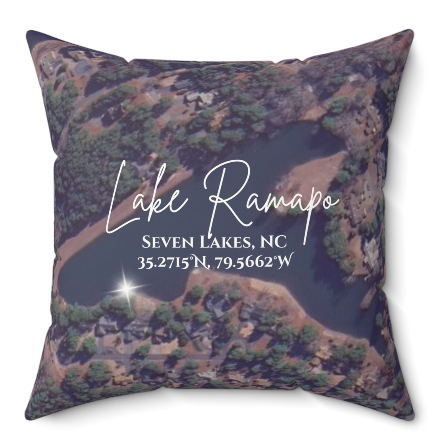 Lake Ramapo Pillow, Map with option to personalize GPS coordinates.
