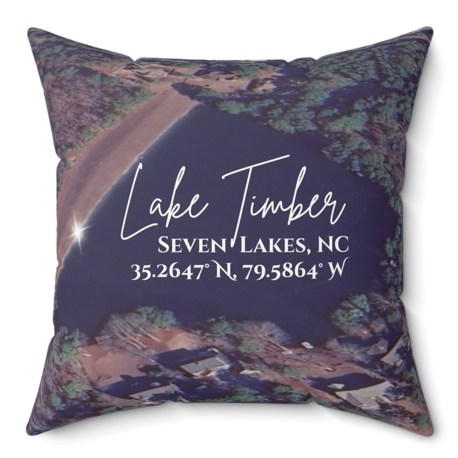 Lake Timber Pillow, Map with option to personalize GPS coordinates.