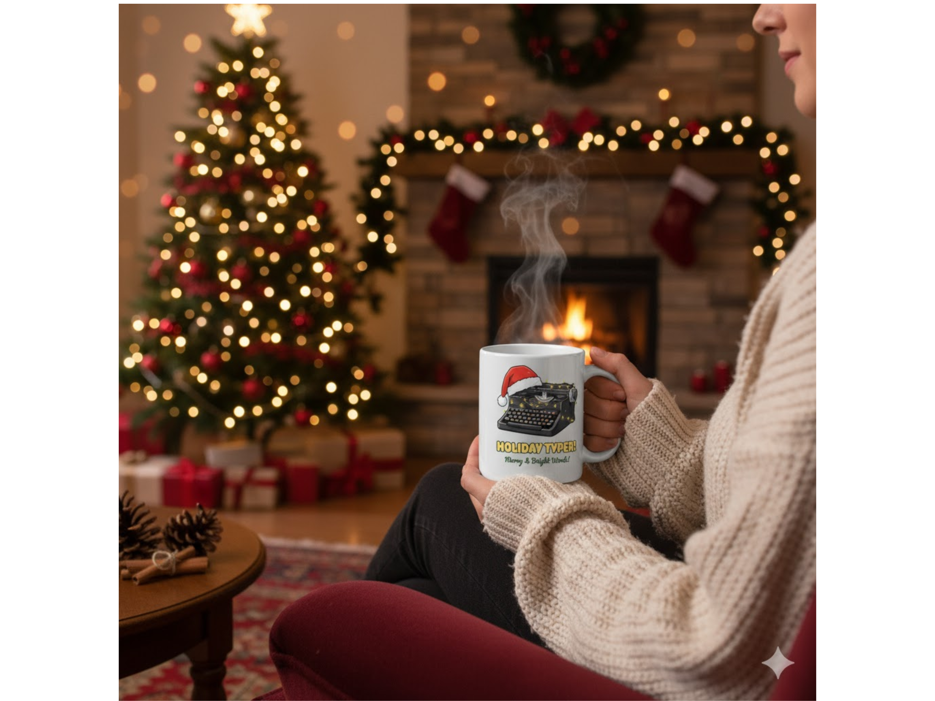 Holiday Typewriter Latte Mug | Perfect Gift for Writers, Christmas, Cozy Beverages, Home Office Decor, Unique Typewriter Lover Gift