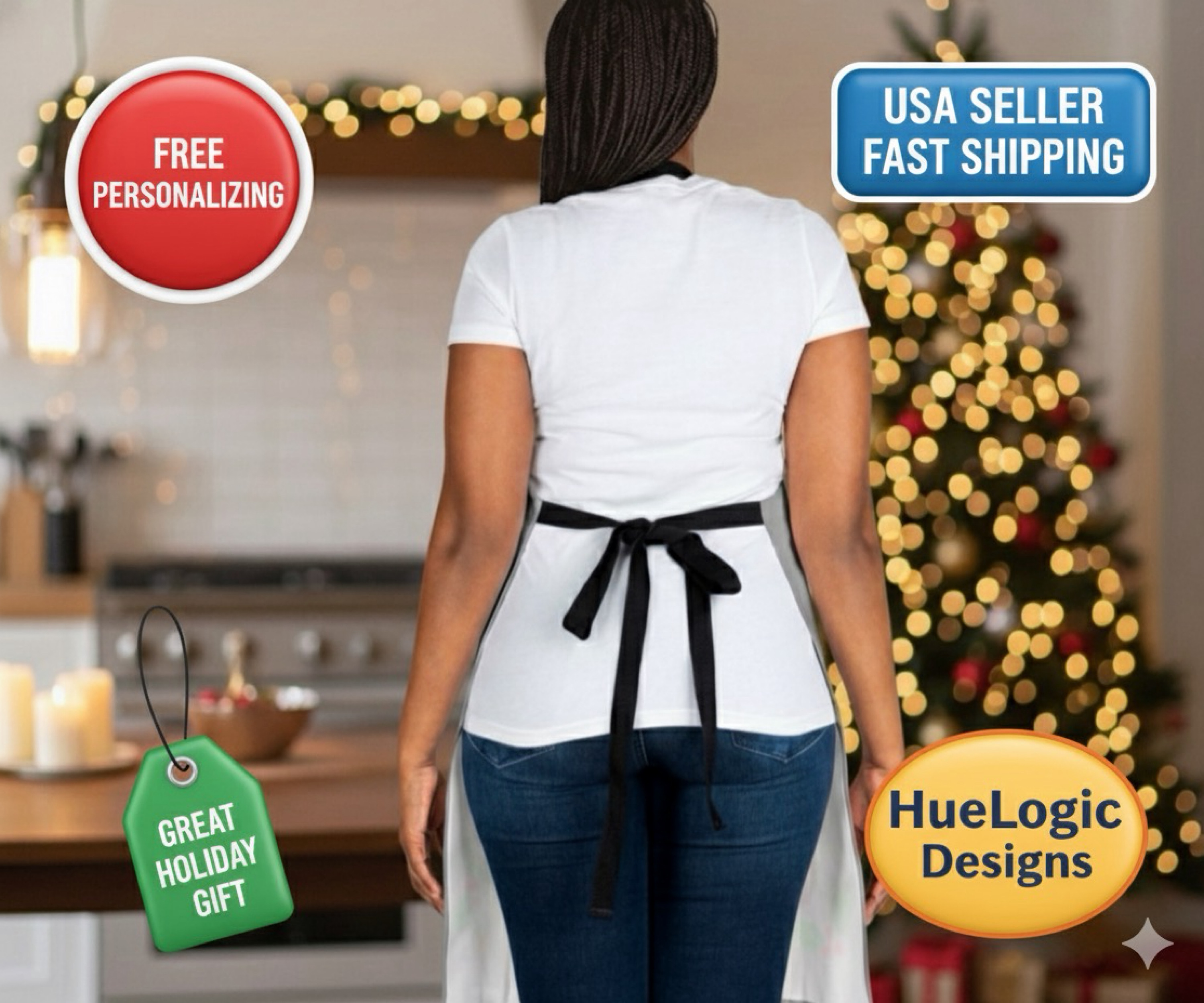 Personalized Christmas Calories Dont Count Chef BBQ Apron  Custom Holiday Cooking Gift product thumbnail image