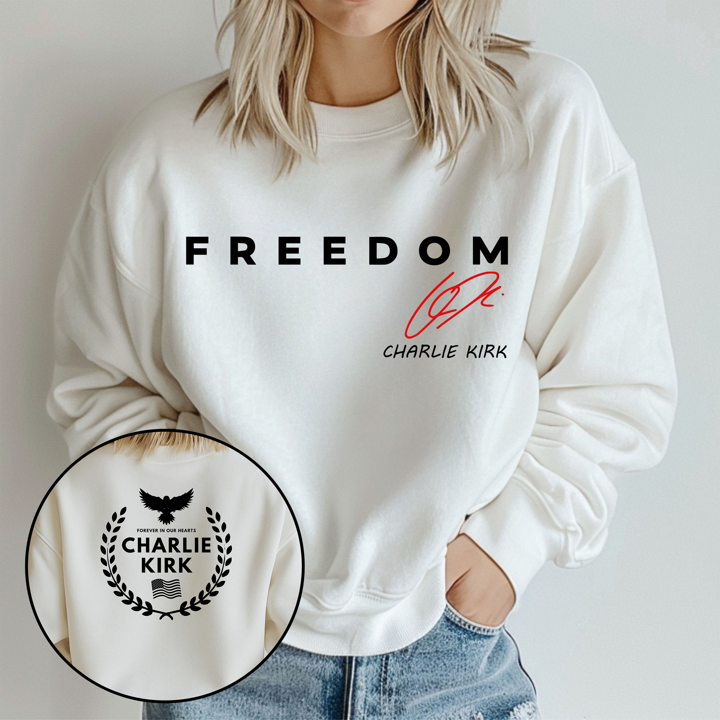 Freedom - Charlie Kirk Eagle Sweatshirt product thumbnail image Freedom - Charlie Kirk Eagle Sweatshirt product thumbnail image