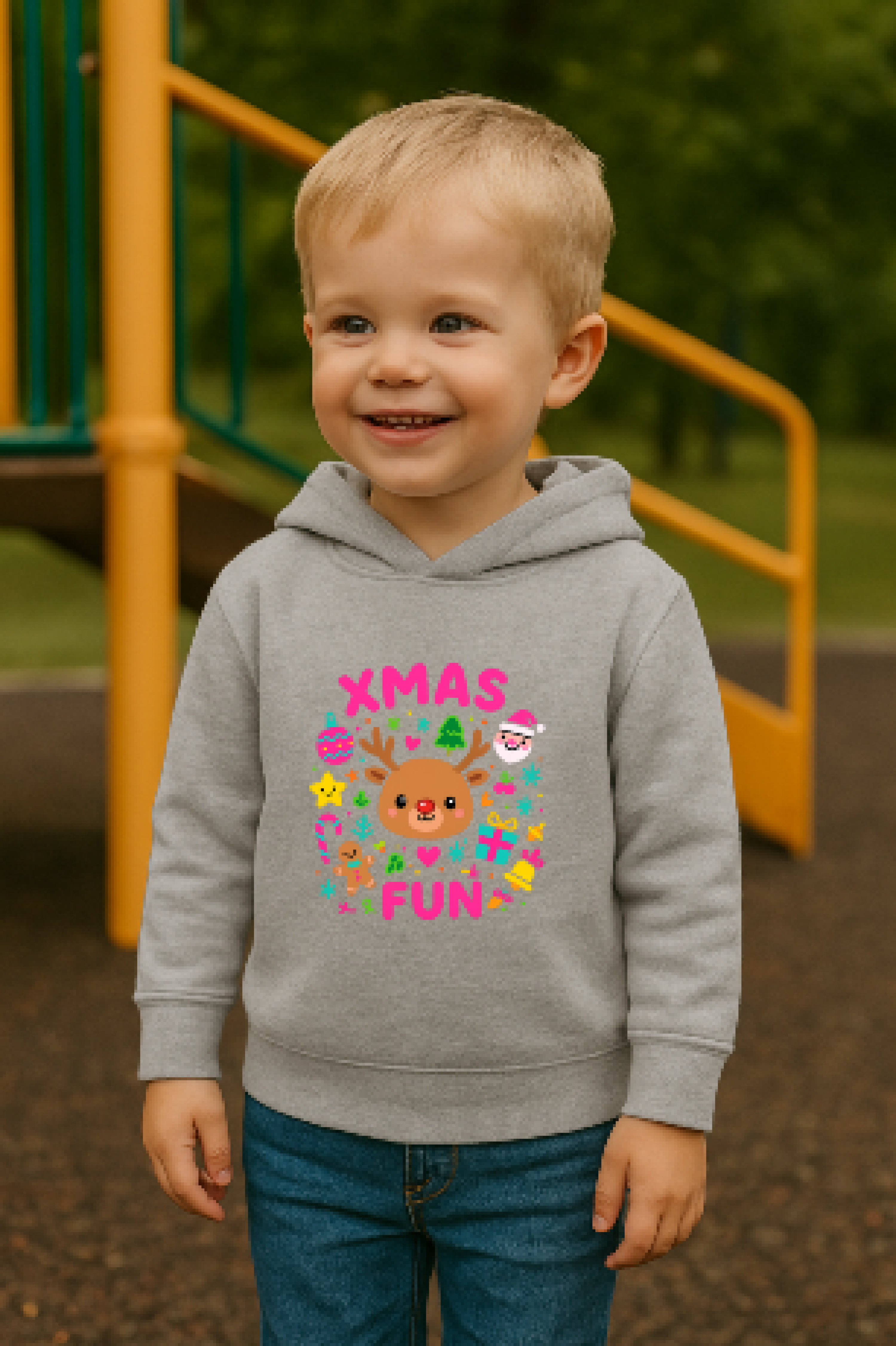 Adorable Toddler Fleece Hoodie with 'XMAS FUN' Design – Perfect for Holiday Cheer, Gift, Christmas, Winter Play, Cute Apparel