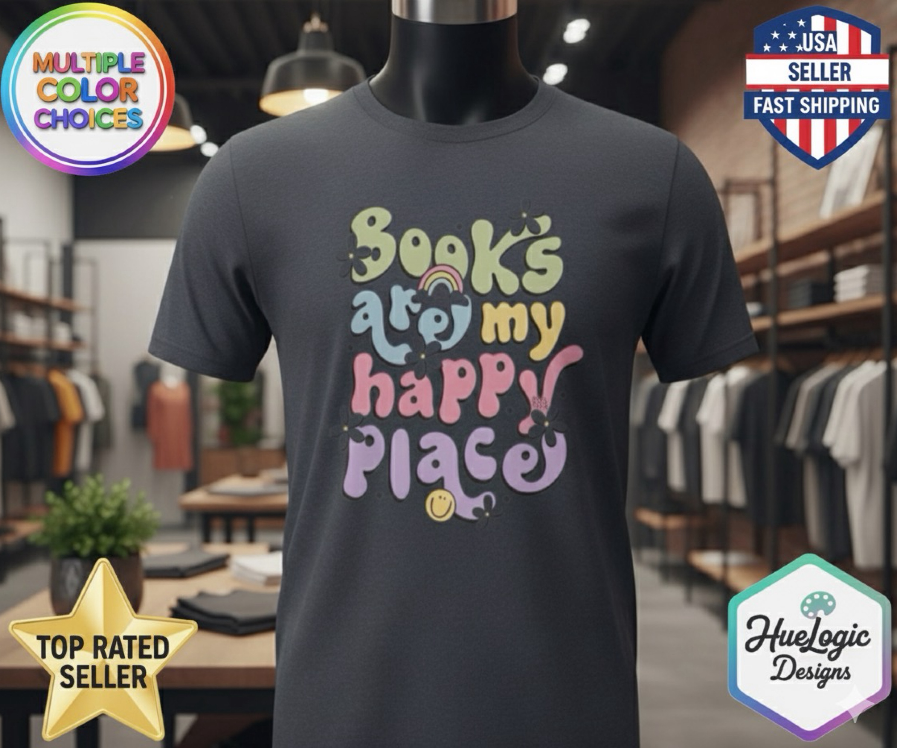 Books Are My Happy Place BookTok Unisex Softstyle T-Shirt Retro Reading Tee Book Lover Gift Cozy Library Shirt  product thumbnail image