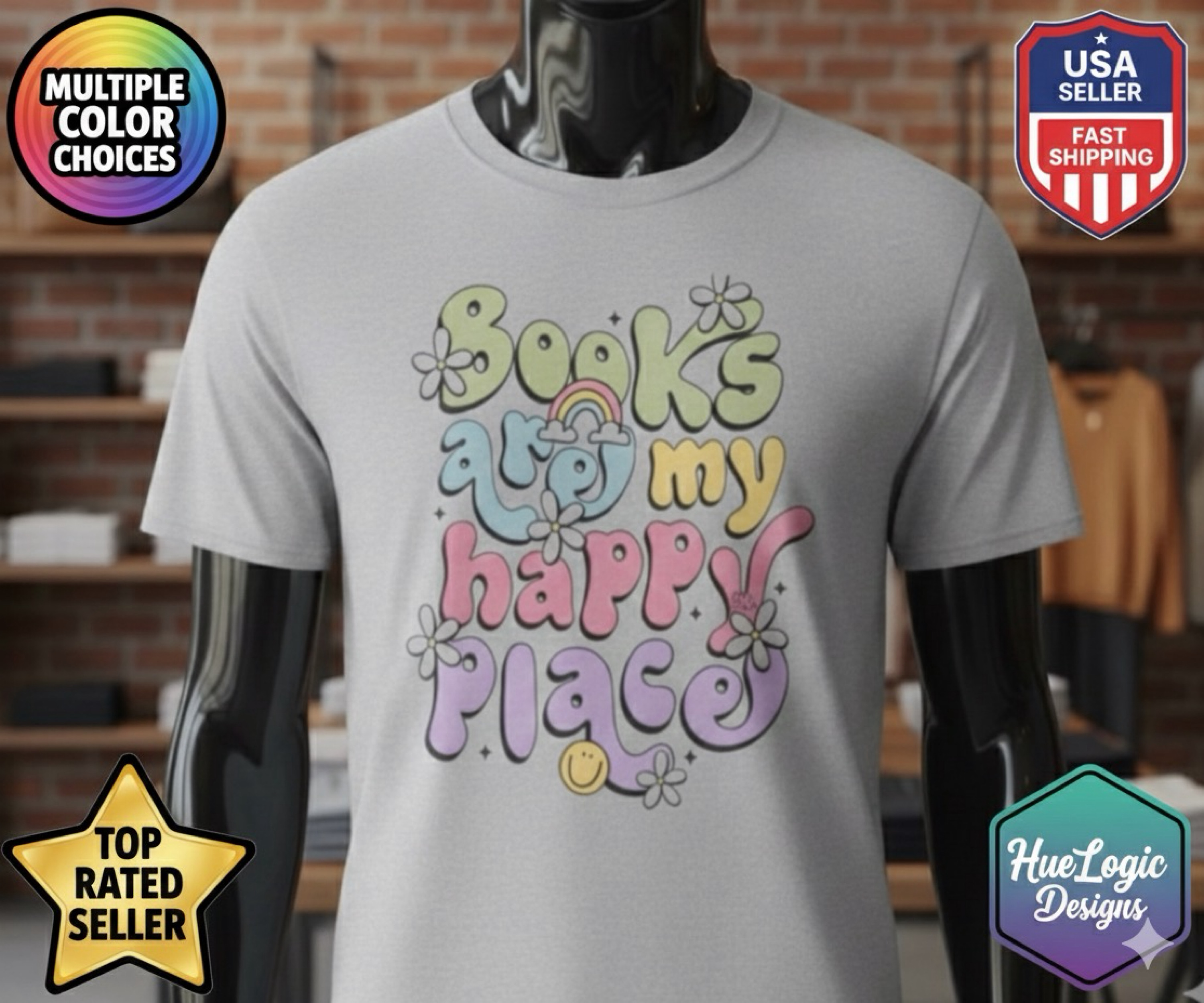 Books Are My Happy Place BookTok Unisex Softstyle T-Shirt Retro Reading Tee Book Lover Gift Cozy Library Shirt  product thumbnail image