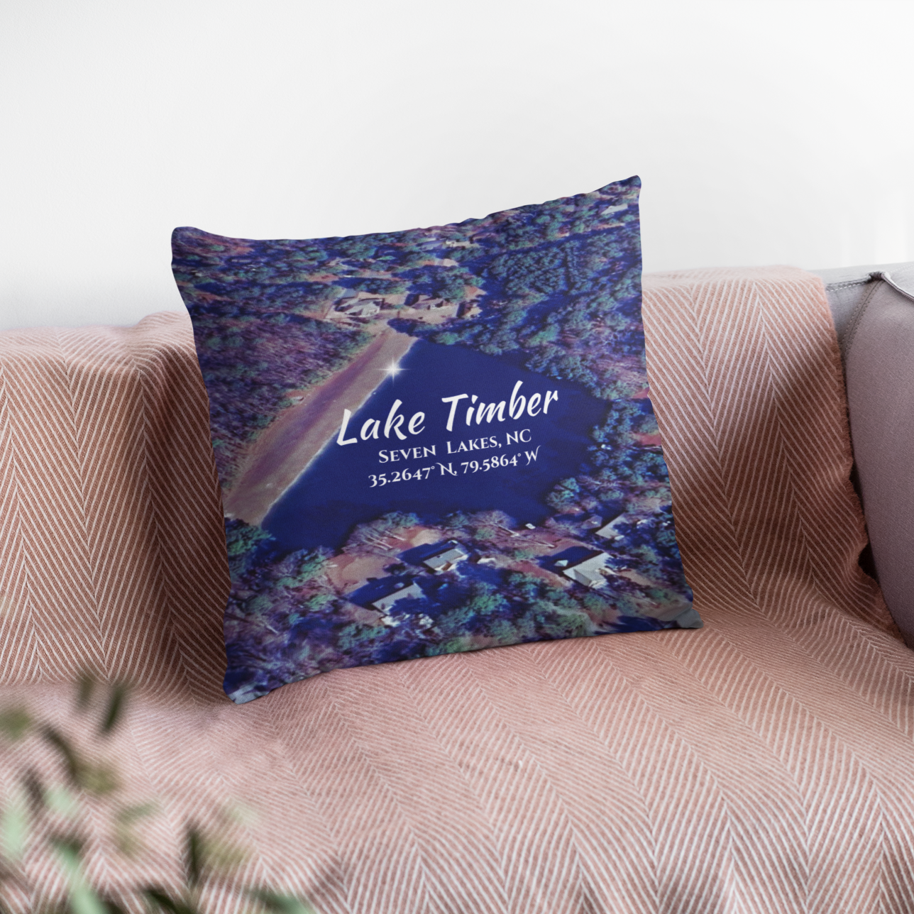 Lake Timber Pillow, in Blue with option to personalize GPS coordinates. product thumbnail image Lake Timber Pillow, in Blue with option to personalize GPS coordinates. product thumbnail image