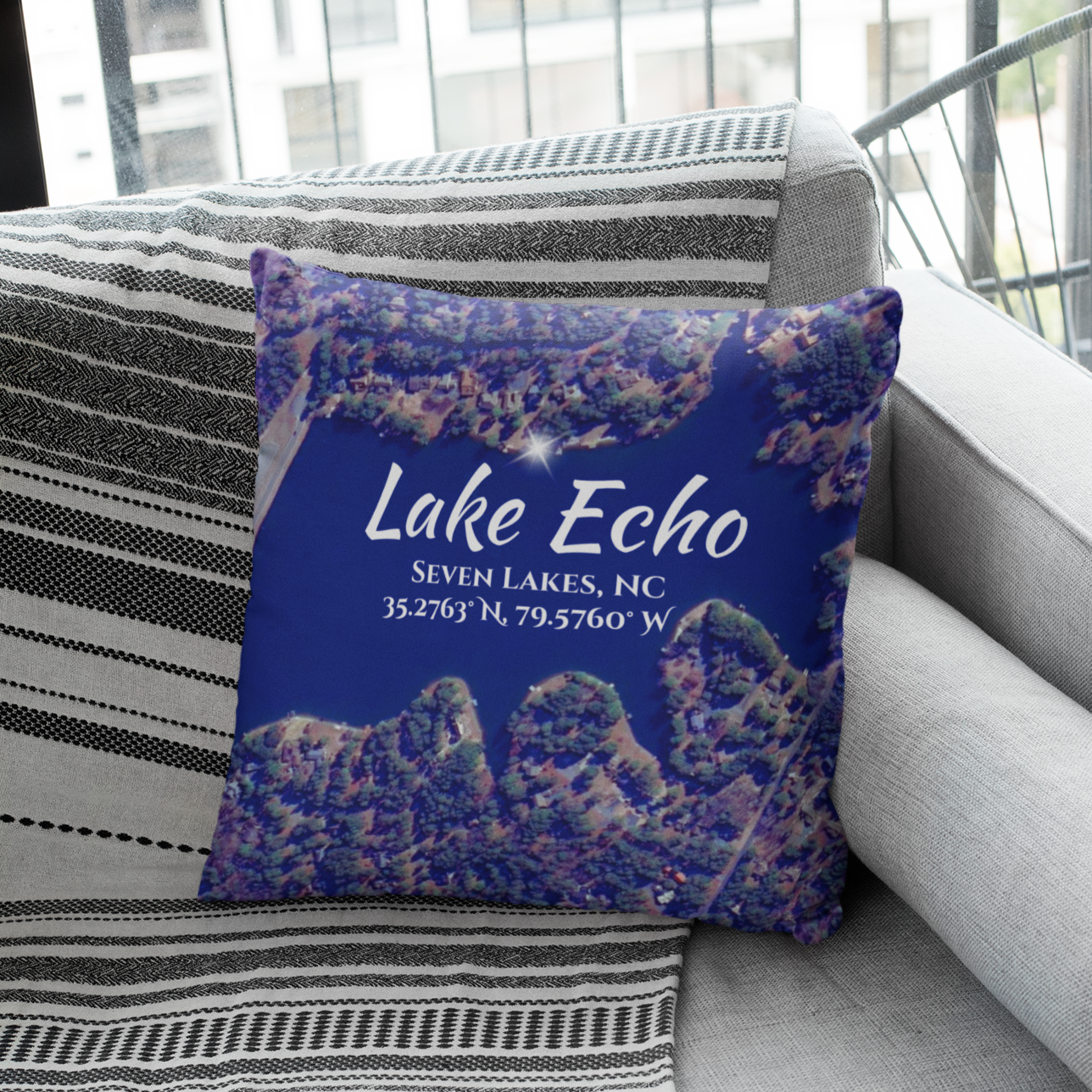 Lake Echo Pillow, in Blue with option to personalize GPS coordinates. product thumbnail image Lake Echo Pillow, in Blue with option to personalize GPS coordinates. product thumbnail image