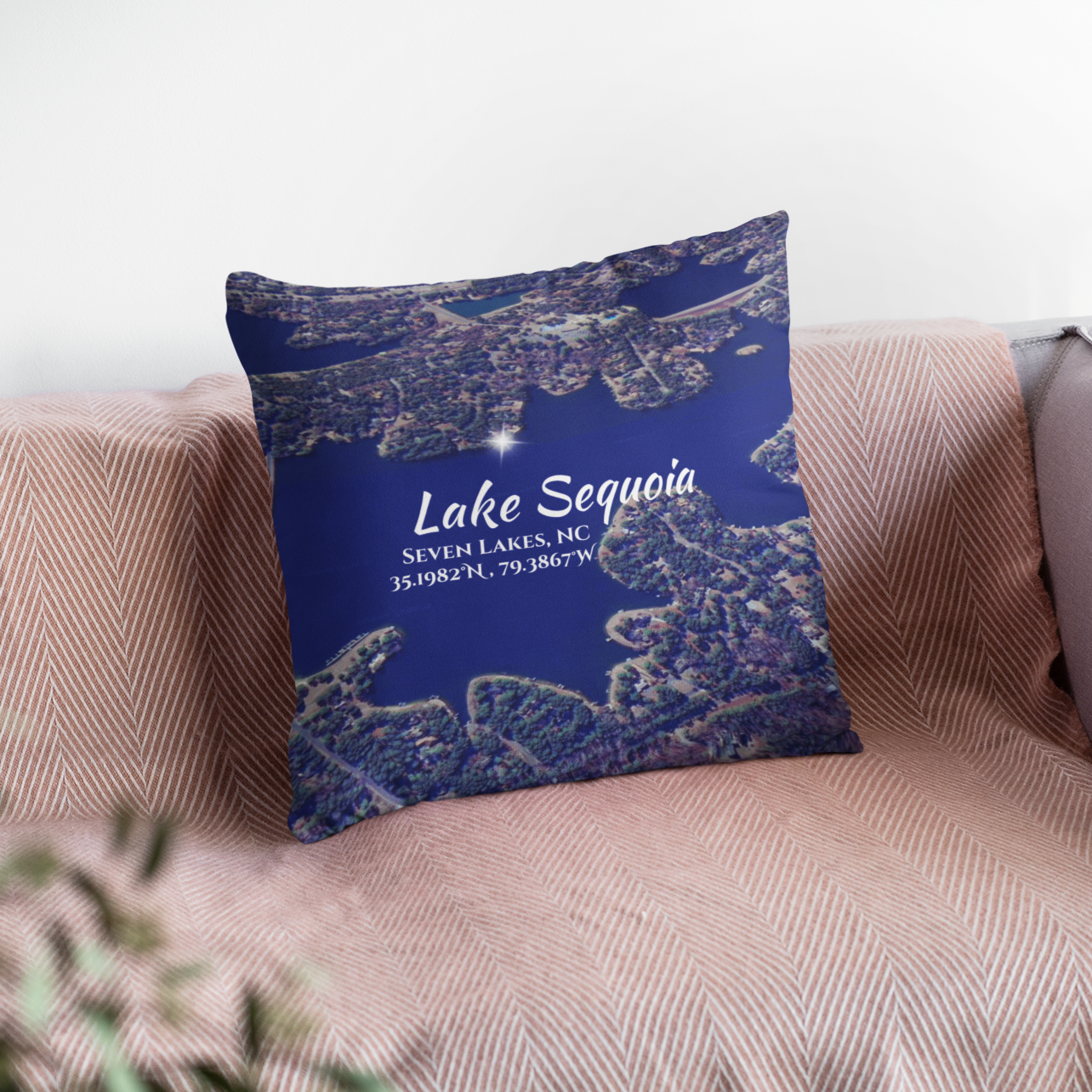 Lake Sequoia Pillow, in Blue with option to personalize GPS coordinates. product thumbnail image Lake Sequoia Pillow, in Blue with option to personalize GPS coordinates. product thumbnail image