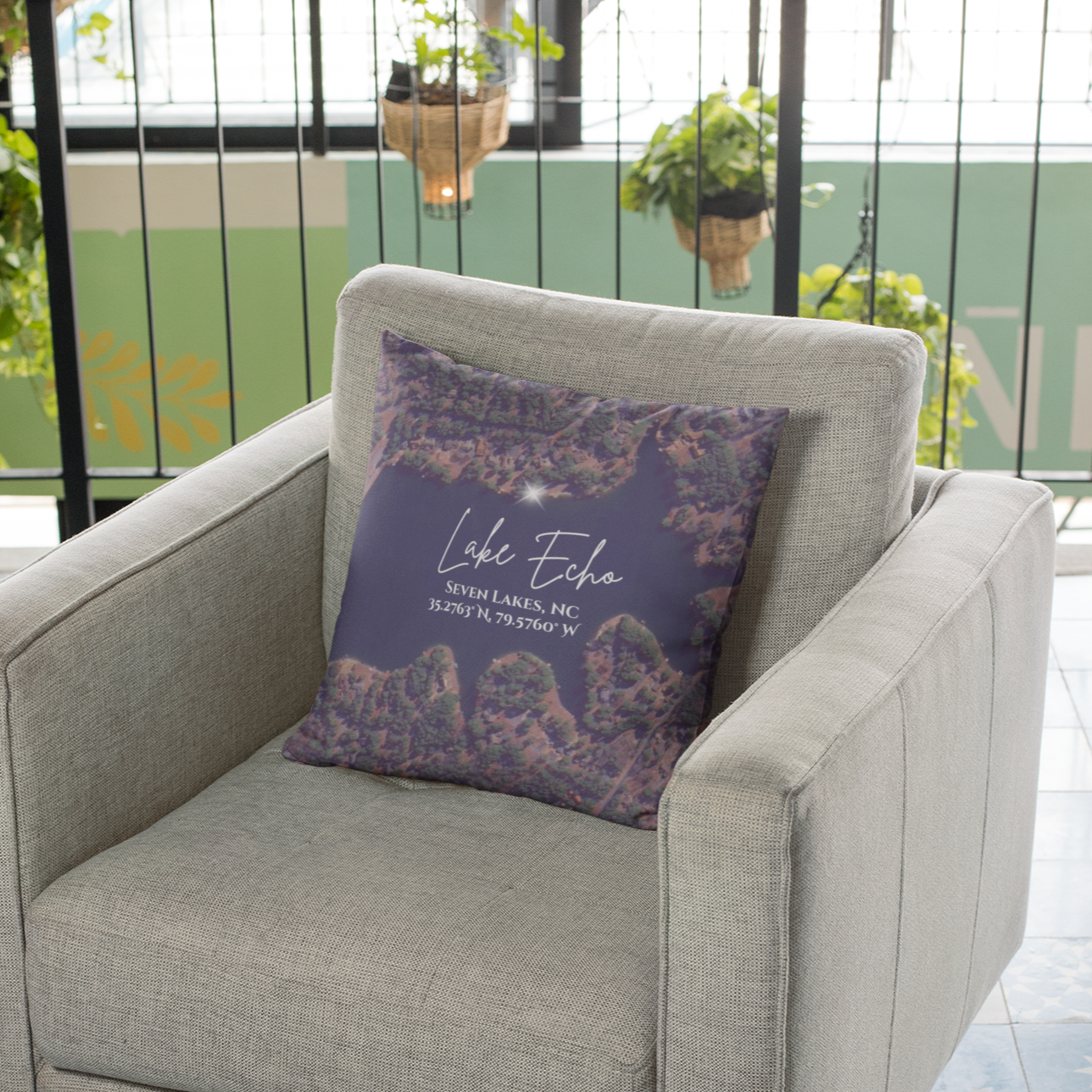 Lake Echo Pillow, Map with option to personalize GPS coordinates. product thumbnail image Lake Echo Pillow, Map with option to personalize GPS coordinates. product thumbnail image