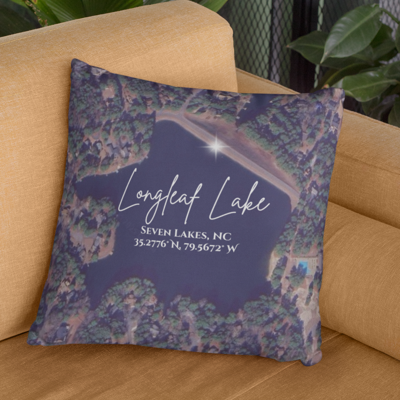 Longleaf Lake Pillow, Map with option to personalize GPS coordinates. product thumbnail image Longleaf Lake Pillow, Map with option to personalize GPS coordinates. product thumbnail image