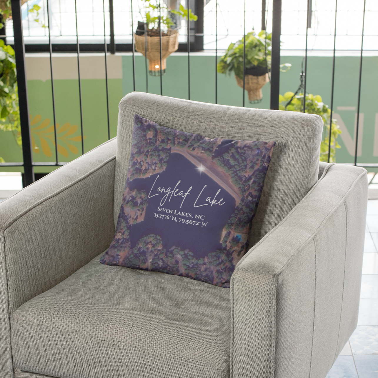 Longleaf Lake Pillow, Map with option to personalize GPS coordinates. product thumbnail image Longleaf Lake Pillow, Map with option to personalize GPS coordinates. product thumbnail image