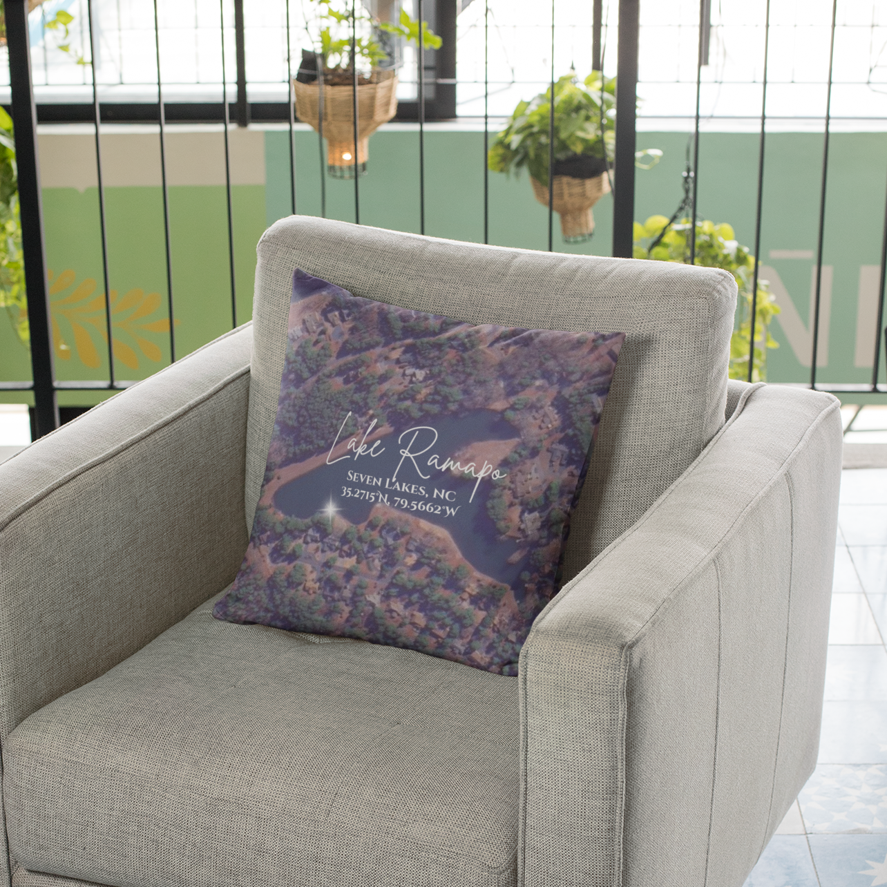 Lake Ramapo Pillow, Map with option to personalize GPS coordinates. product thumbnail image Lake Ramapo Pillow, Map with option to personalize GPS coordinates. product thumbnail image