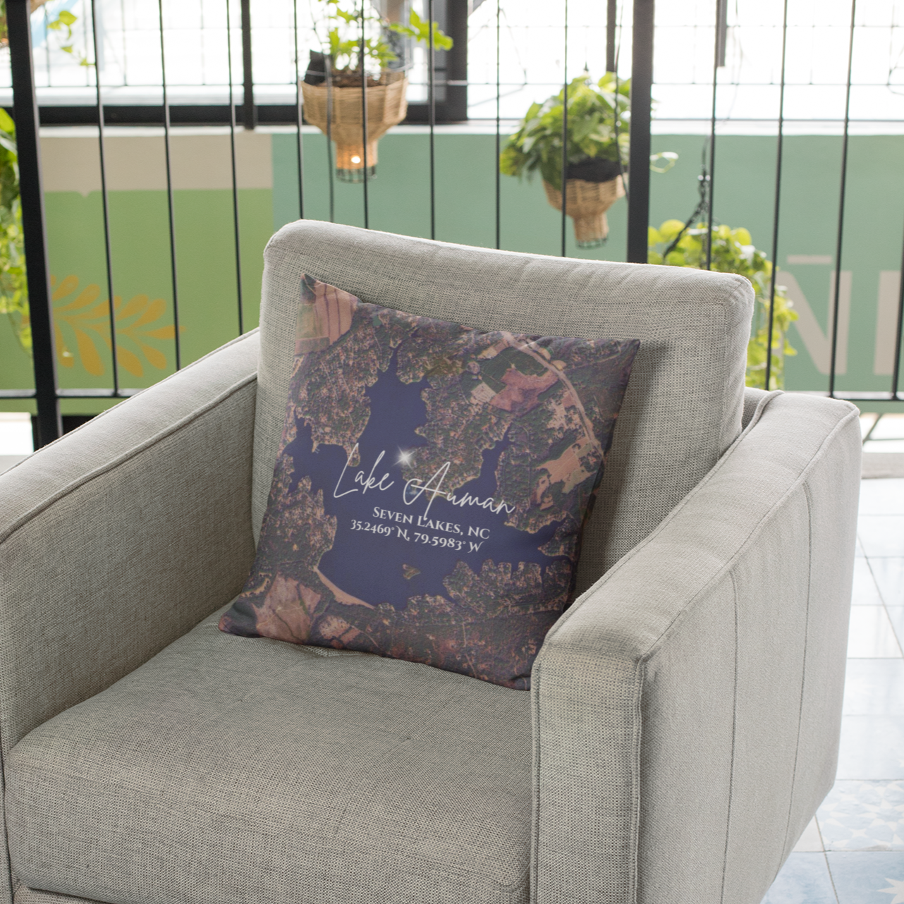 Lake Auman Pillow, Map with option to personalize GPS coordinates. product thumbnail image Lake Auman Pillow, Map with option to personalize GPS coordinates. product thumbnail image