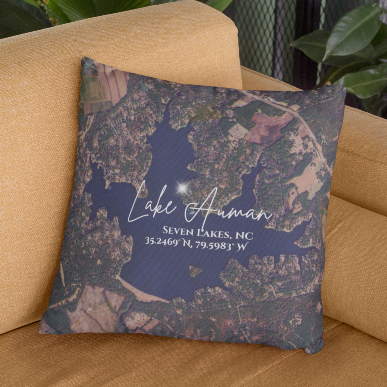 Lake Auman Pillow, Map with option to personalize GPS coordinates. product thumbnail image Lake Auman Pillow, Map with option to personalize GPS coordinates. product thumbnail image
