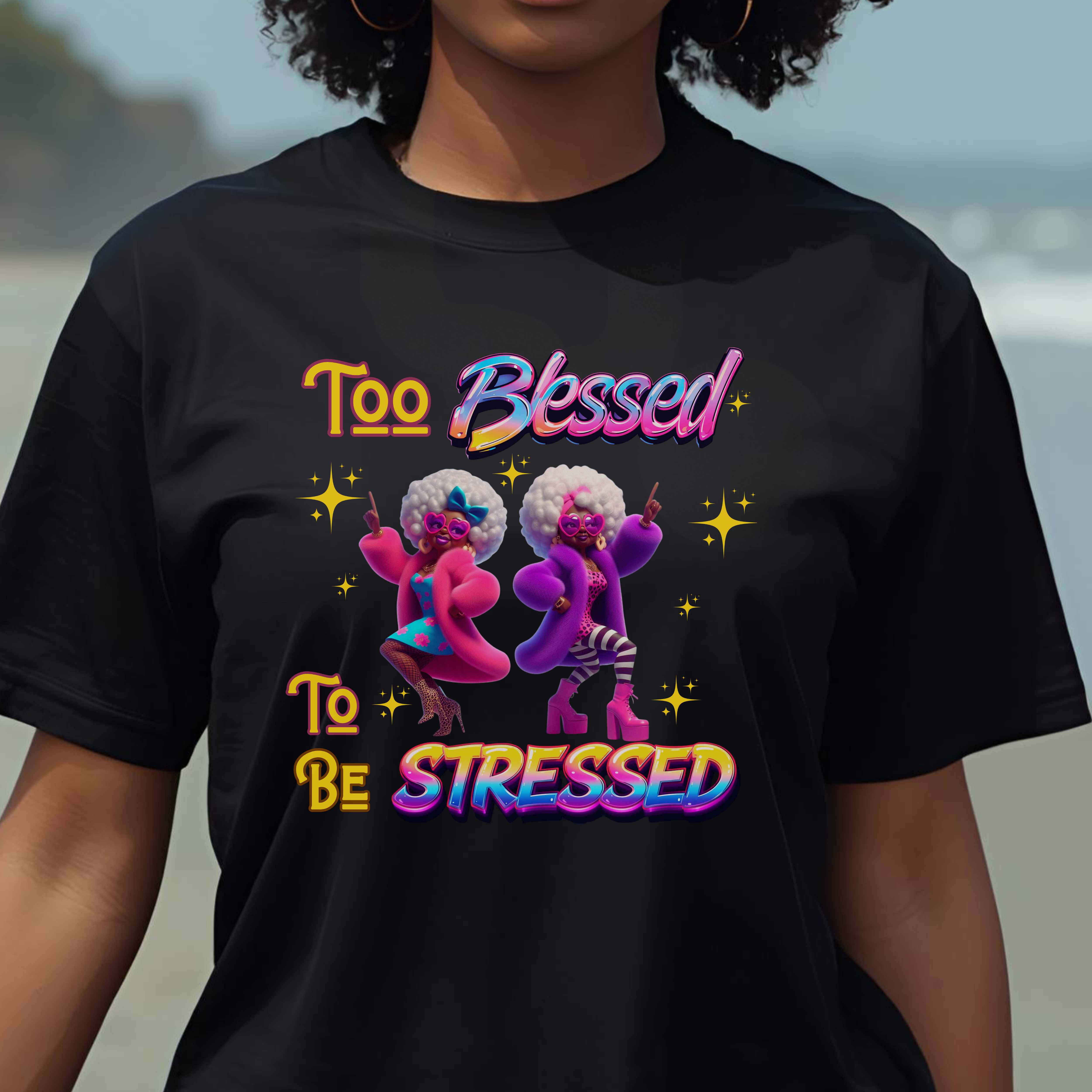 "Too Blessed to Be Stressed" Christian Women’s T-Shirt – Faith Over Pressure, Peace Over Chaos product thumbnail image "Too Blessed to Be Stressed" Christian Women’s T-Shirt – Faith Over Pressure, Peace Over Chaos product thumbnail image