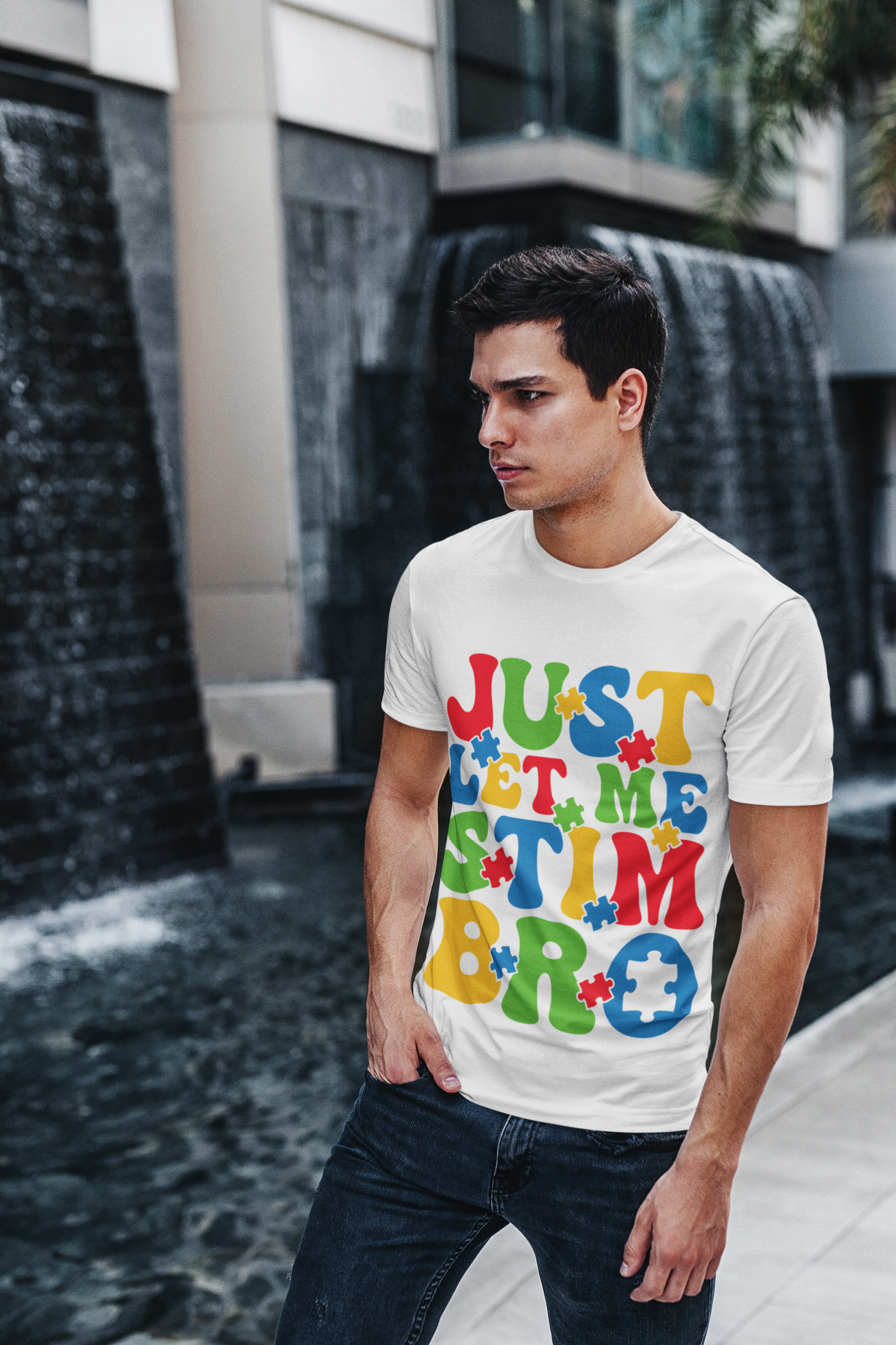 Colorful Autism Awareness Unisex Tee, Just Let Me Stim Bro Shirt, Supportive Autism Gift, Inclusive Apparel, Everyday Comfort Tee product thumbnail image