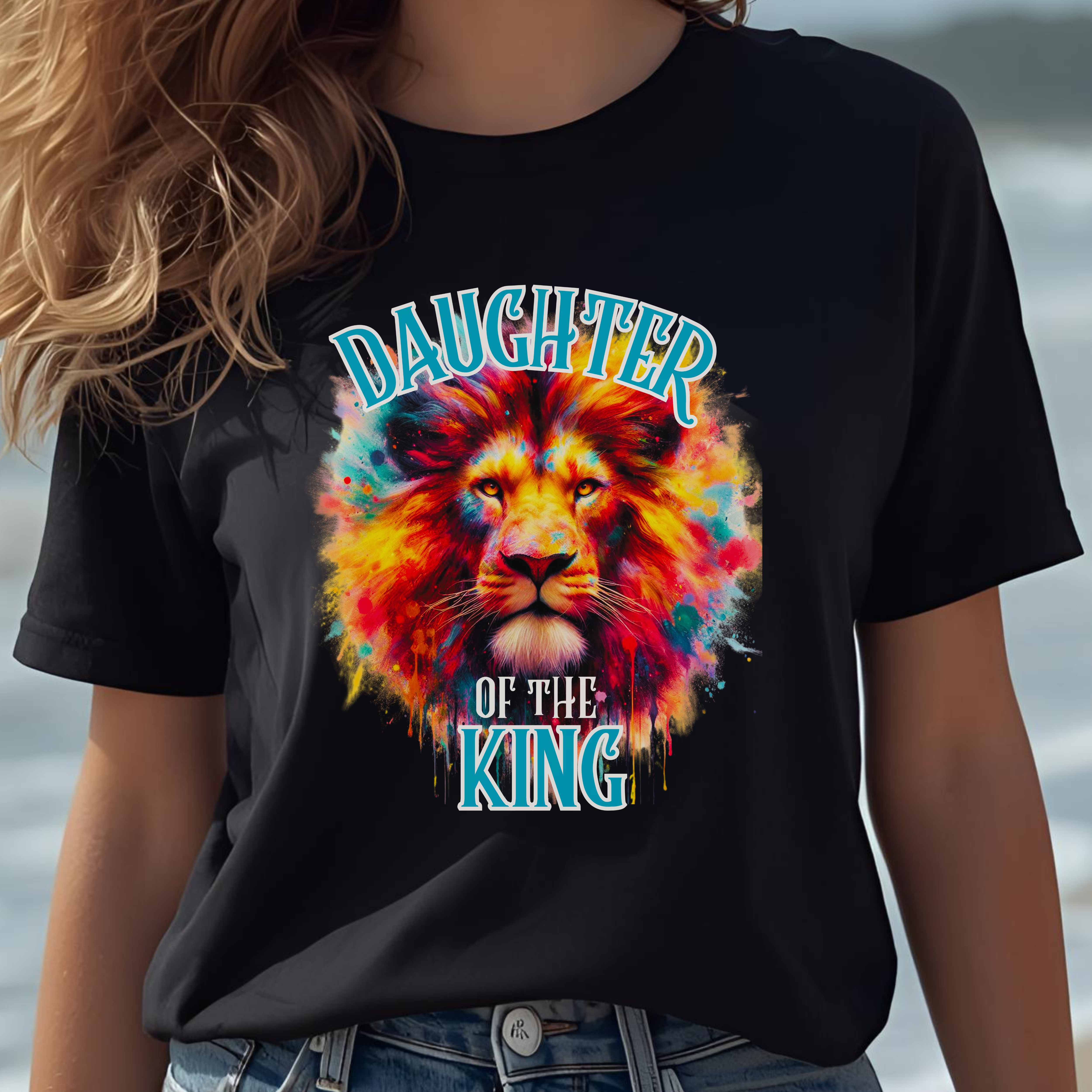 "Daughter Of A King" Faith T-Shirt Colorful Graphic Tee with Inspirational Message - Perfect for Motivation, and Everyday Style product thumbnail image