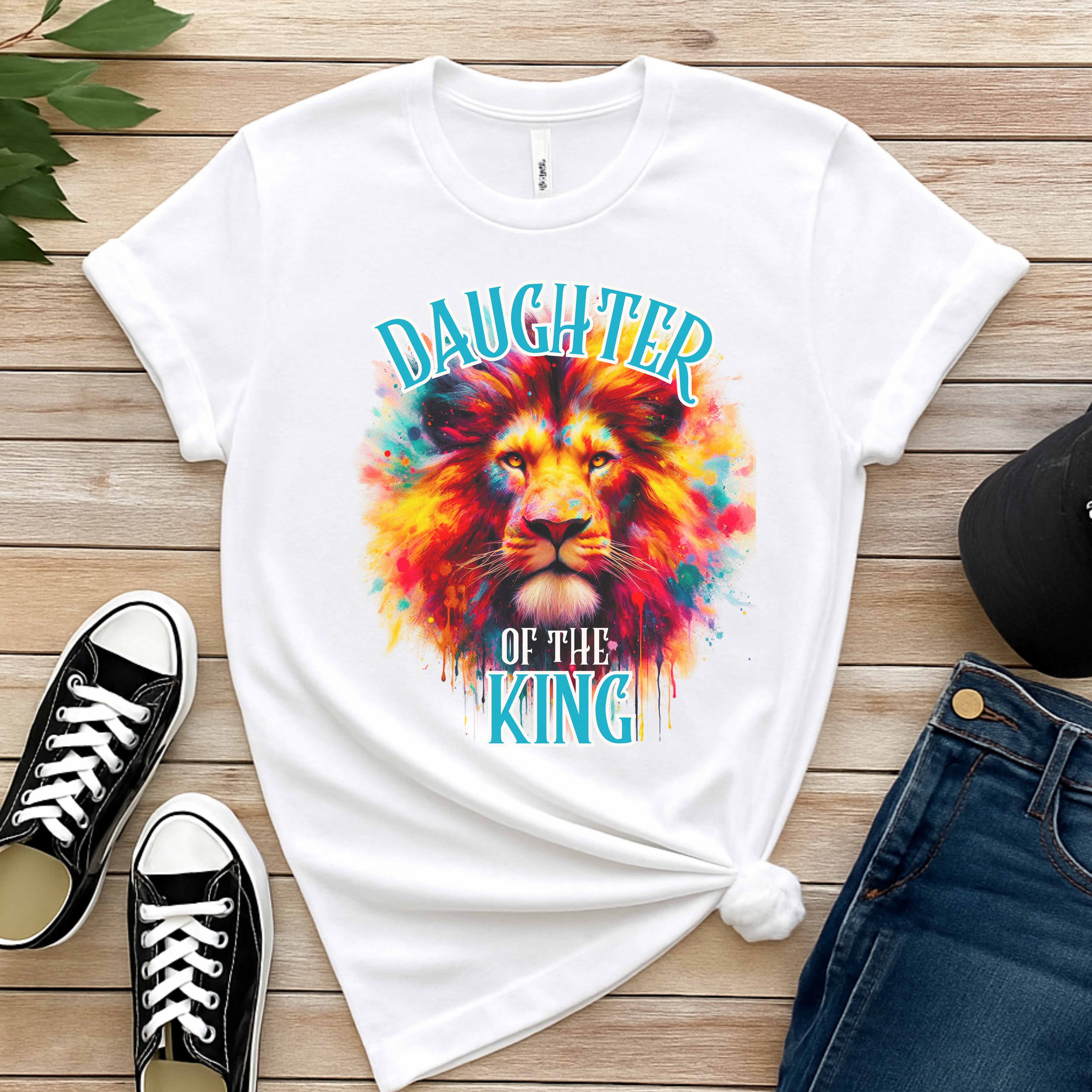 "Daughter Of A King" Faith T-Shirt Colorful Graphic Tee with Inspirational Message - Perfect for Motivation, and Everyday Style product thumbnail image