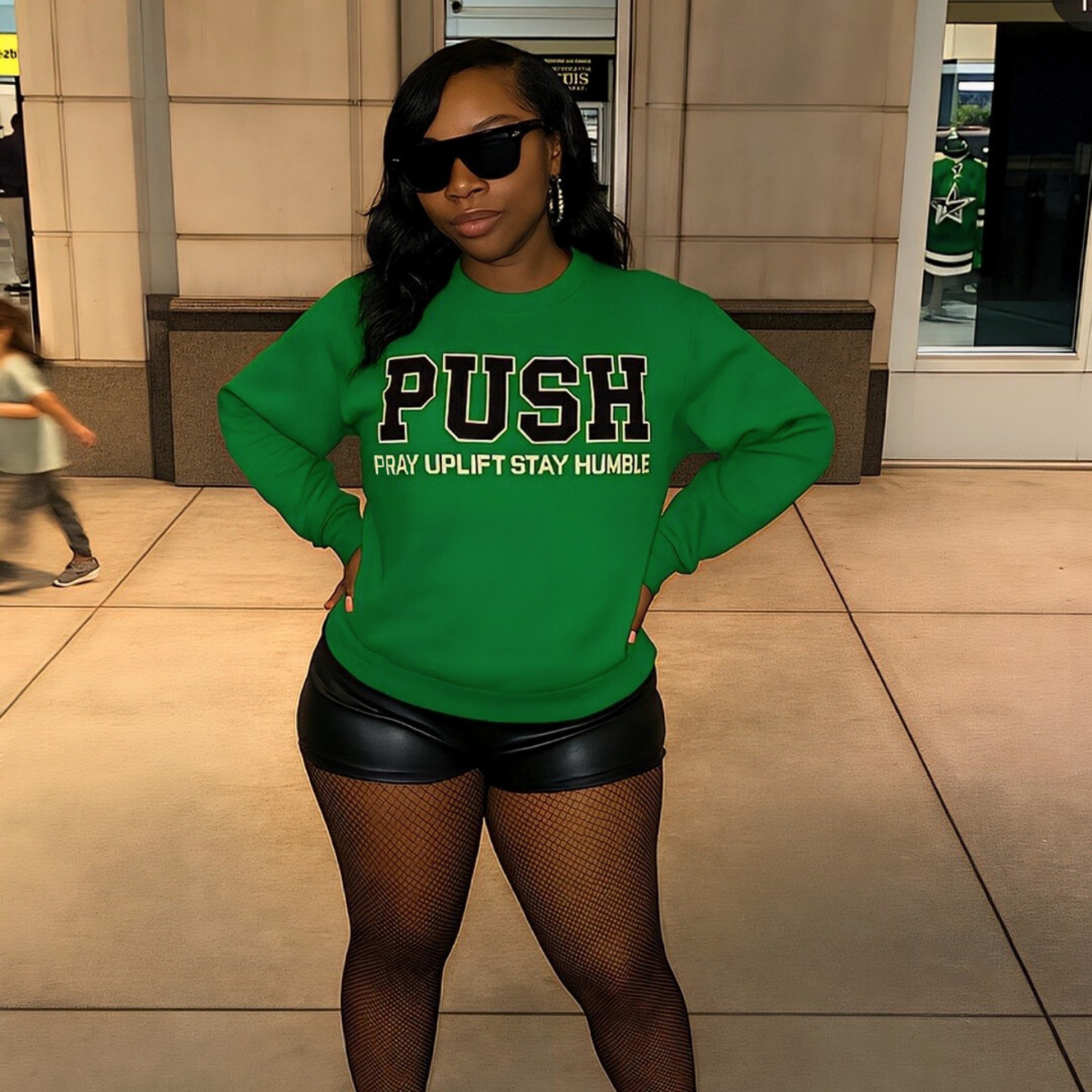 Unisex "PUSH" Kelly Green/White/Black Sweatshirt product thumbnail image Unisex "PUSH" Kelly Green/White/Black Sweatshirt product thumbnail image