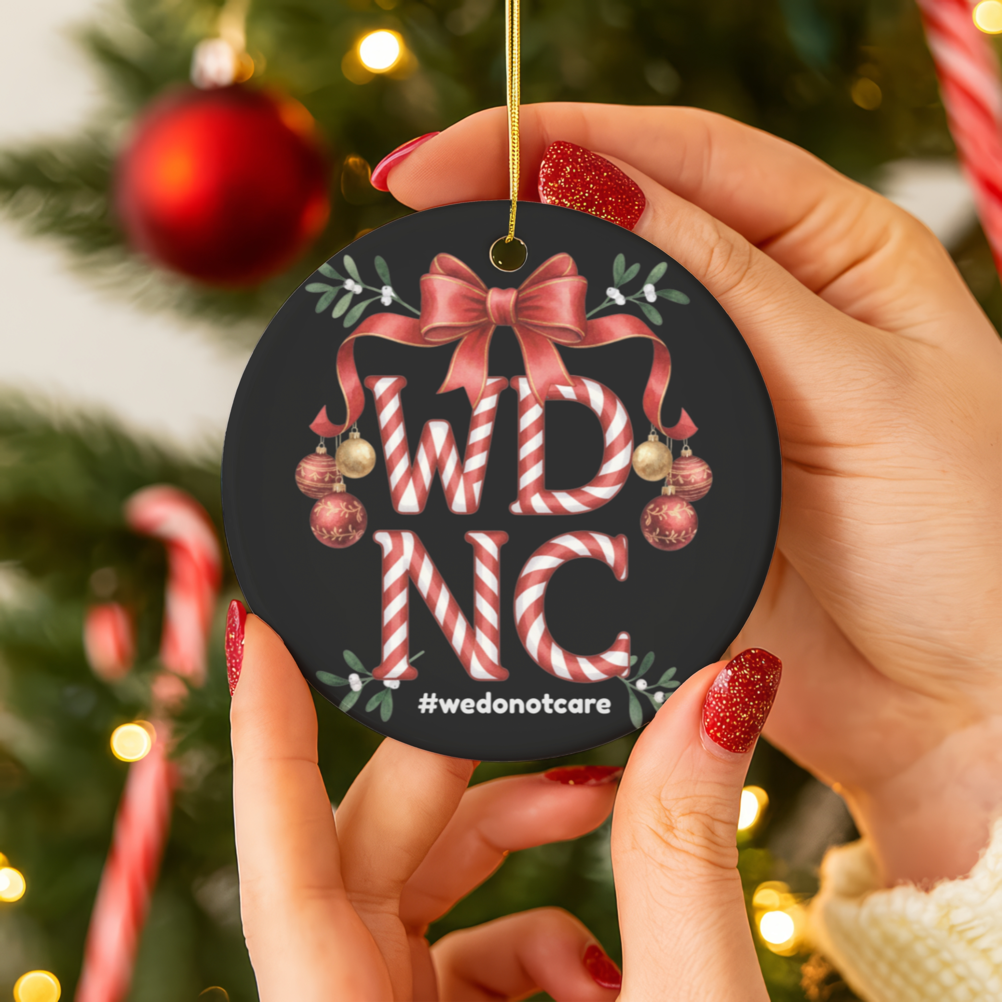 WDNC Christmas Ceramic Ornament, Holiday Decor, Christmas Gift, Customizable Ornaments, Festive Home Decoration, Unique Gift Idea product thumbnail image