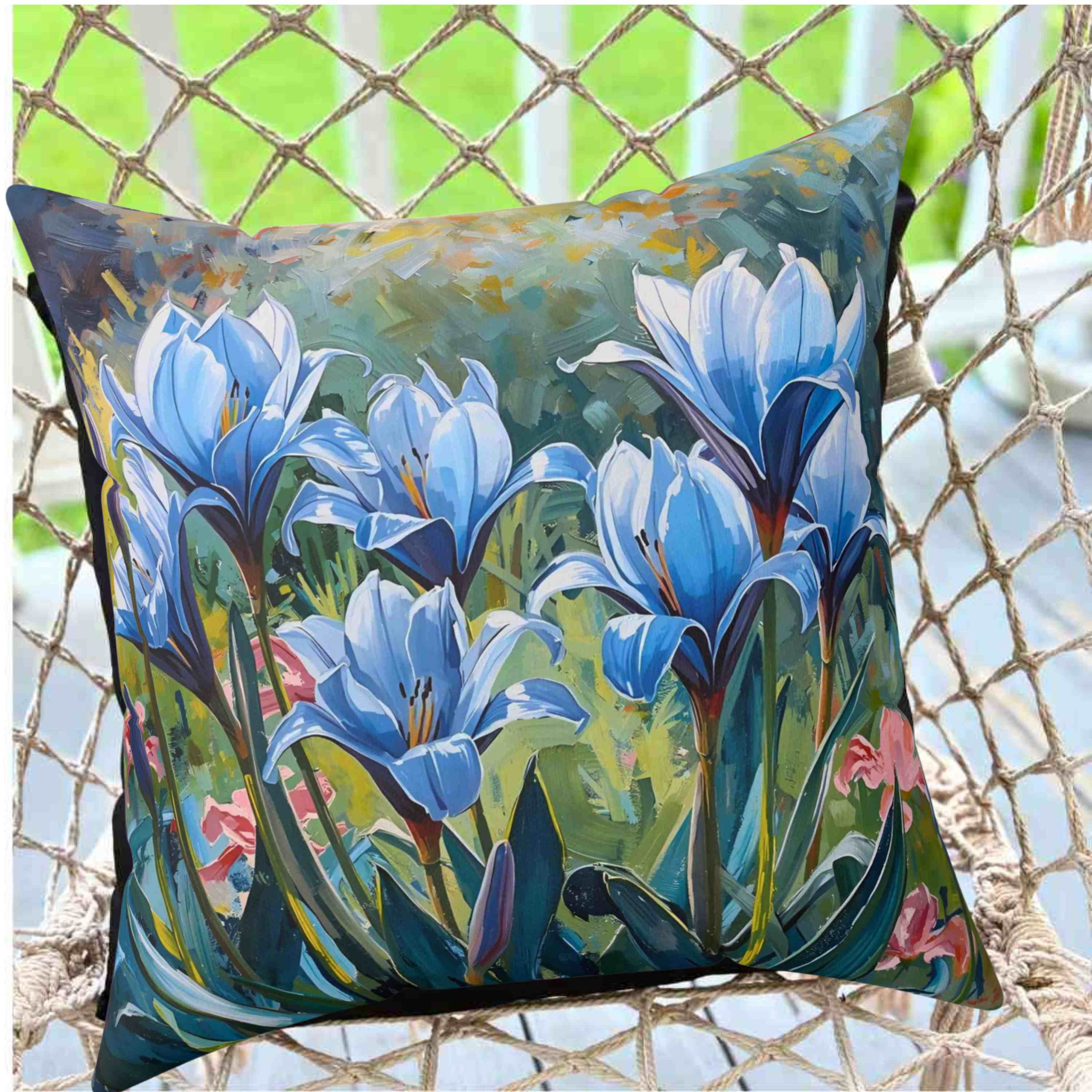 Blue Floral Decorative Pillow, Throw Pillow, Home Decor, Blue Flower Cushion, Gift for Her, Living Room Accent product thumbnail image