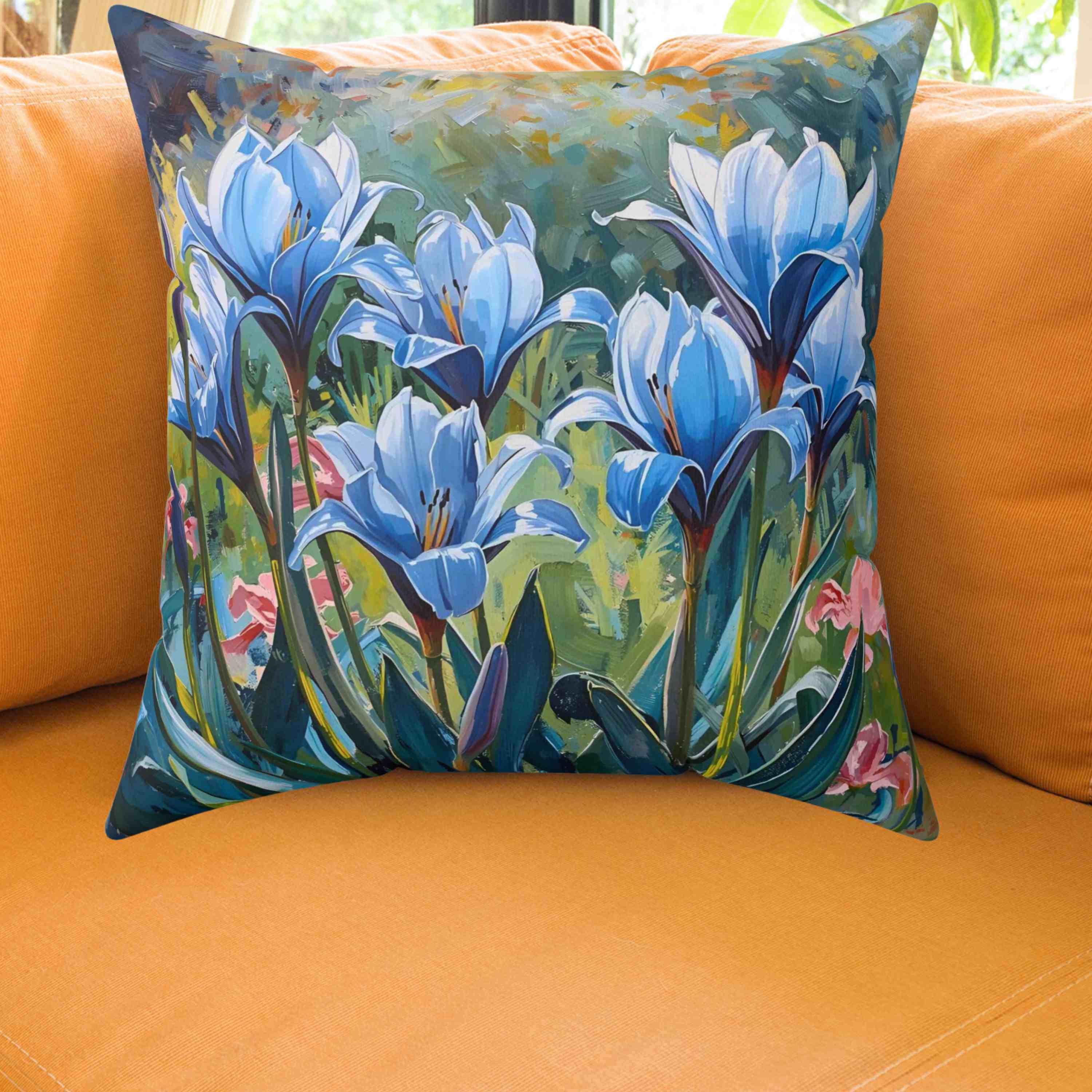 Blue Floral Decorative Pillow, Throw Pillow, Home Decor, Blue Flower Cushion, Gift for Her, Living Room Accent product thumbnail image