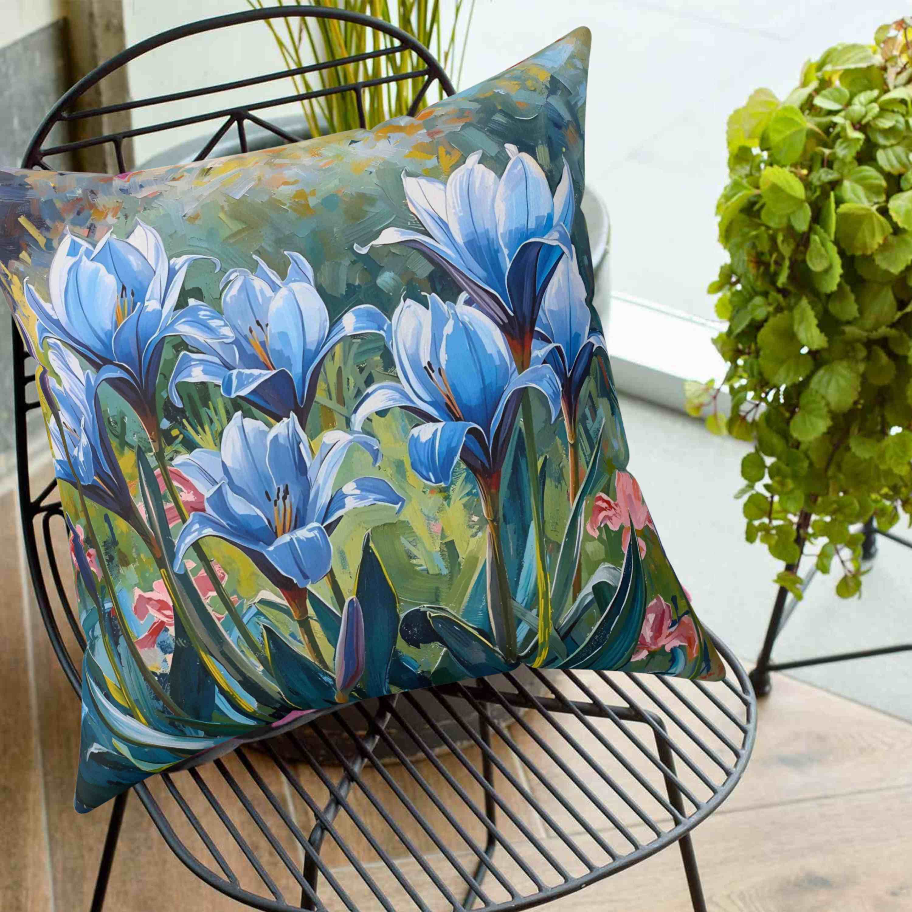 Blue Floral Decorative Pillow, Throw Pillow, Home Decor, Blue Flower Cushion, Gift for Her, Living Room Accent product thumbnail image