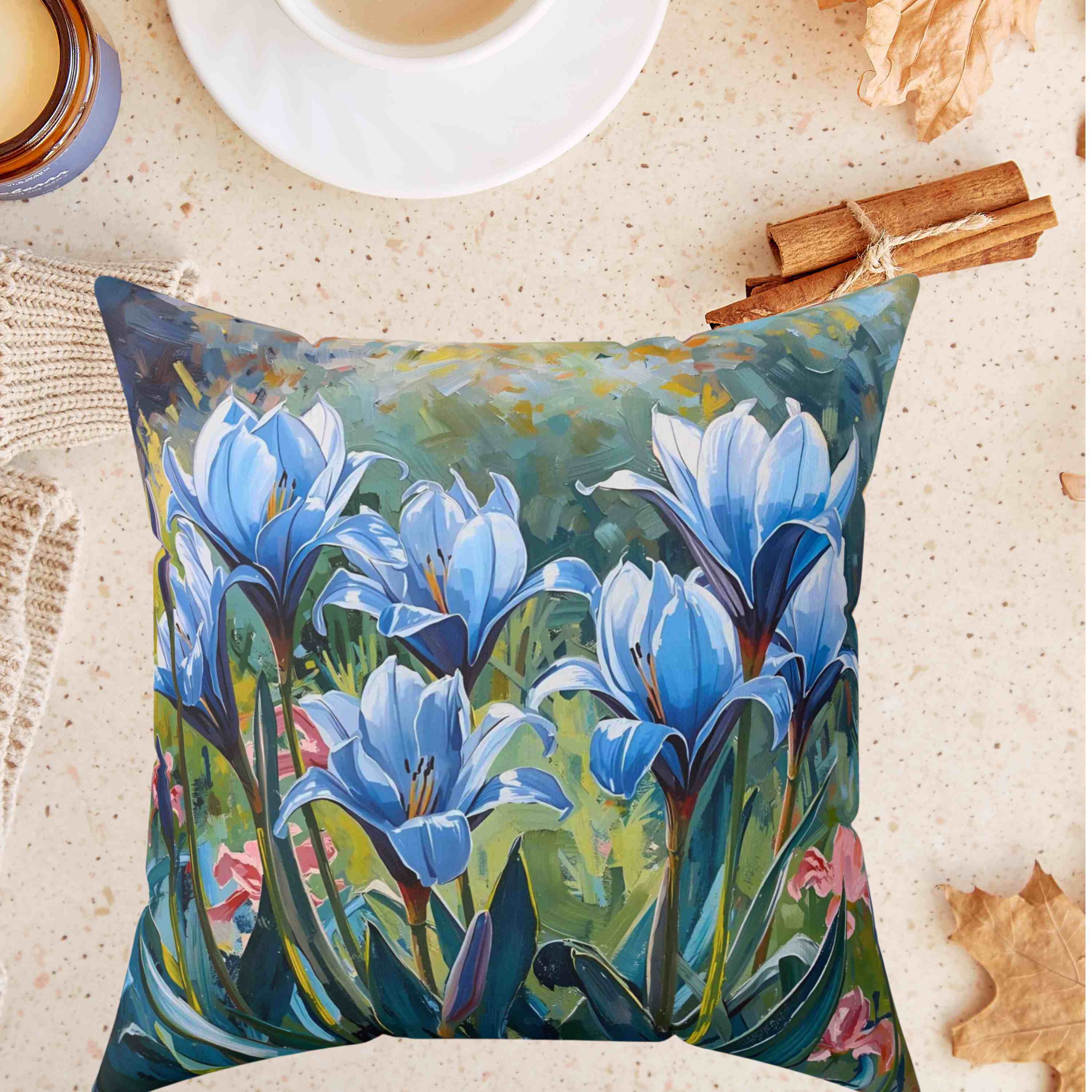 Blue Floral Decorative Pillow, Throw Pillow, Home Decor, Blue Flower Cushion, Gift for Her, Living Room Accent product thumbnail image