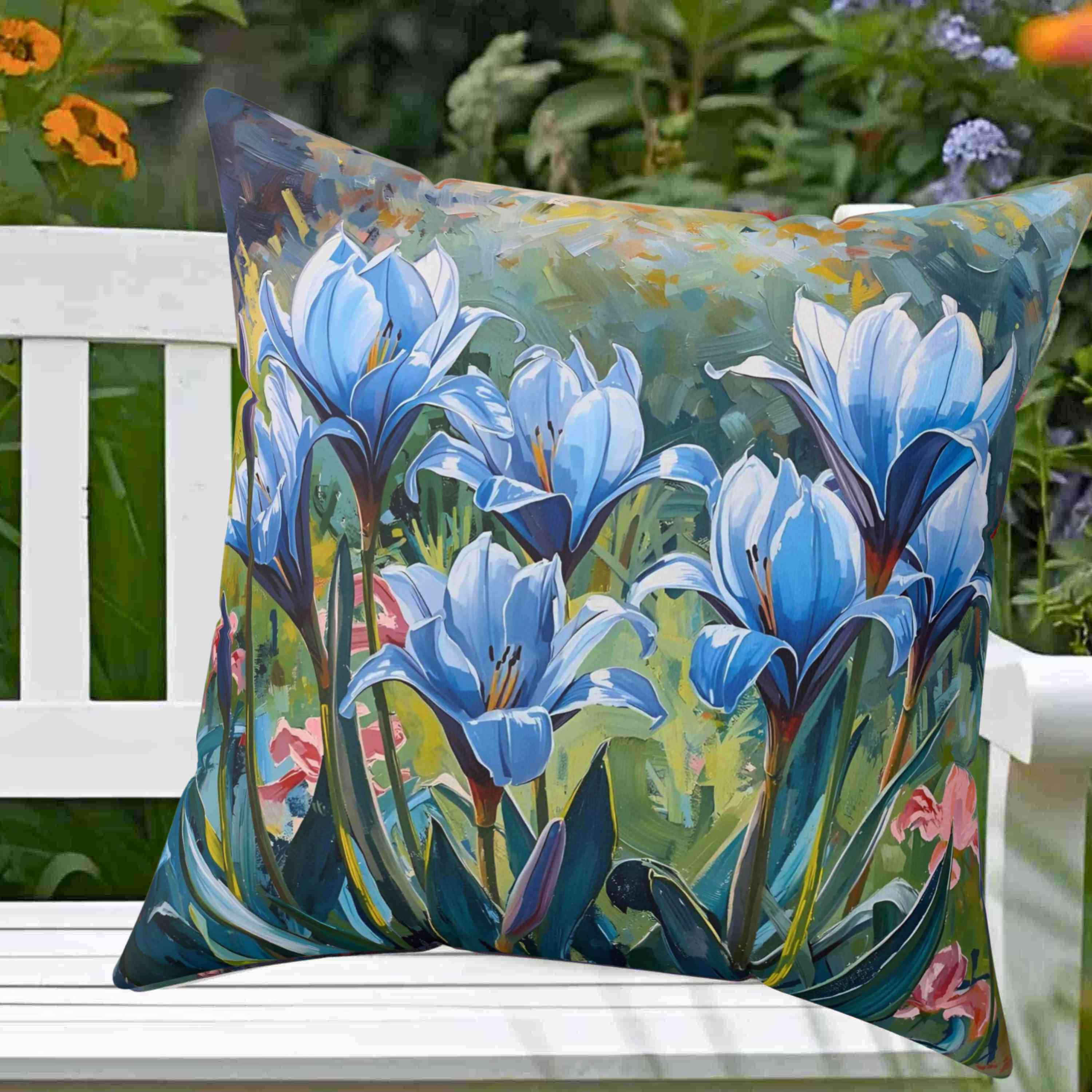 Blue Floral Decorative Pillow, Throw Pillow, Home Decor, Blue Flower Cushion, Gift for Her, Living Room Accent product thumbnail image