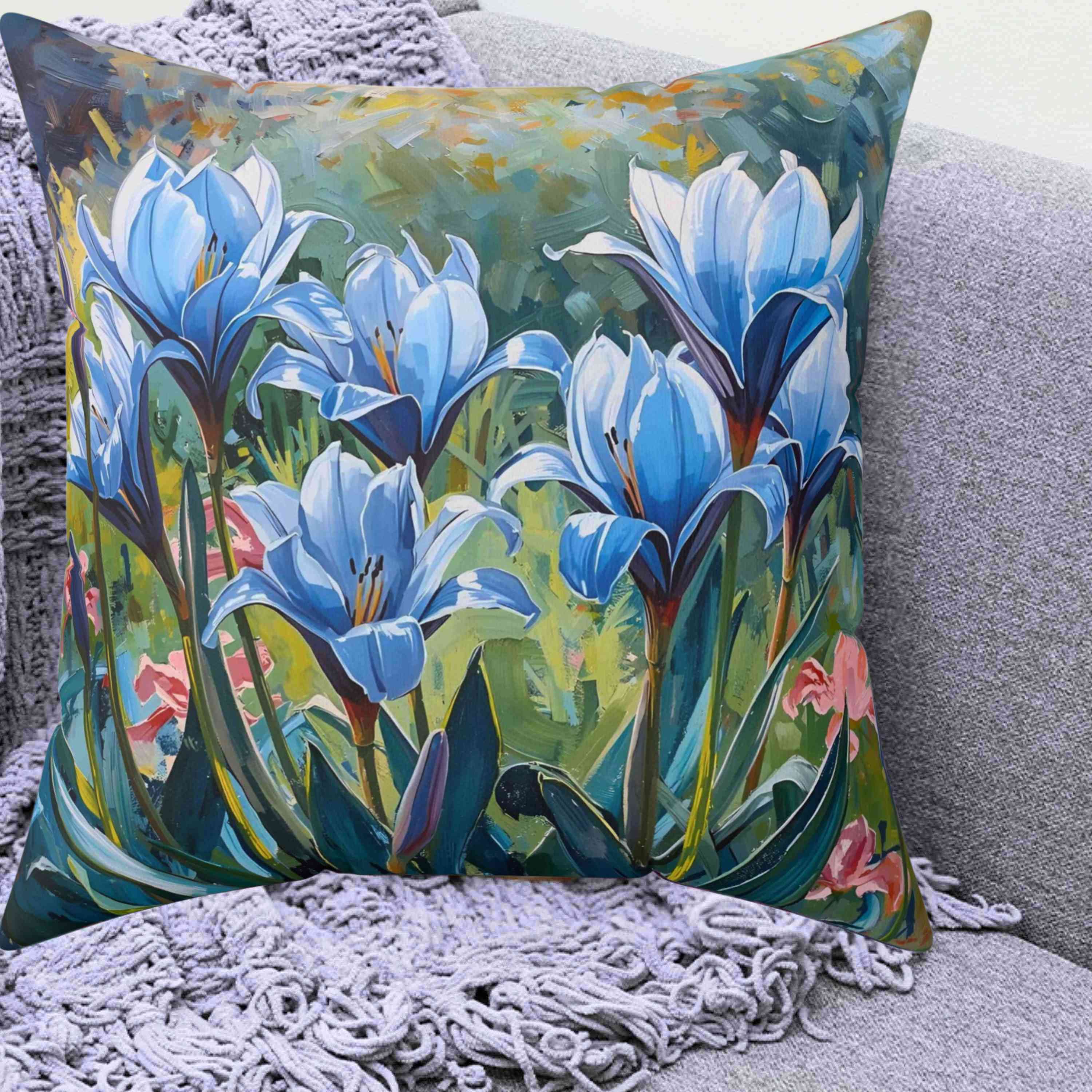 Blue Floral Decorative Pillow, Throw Pillow, Home Decor, Blue Flower Cushion, Gift for Her, Living Room Accent product thumbnail image