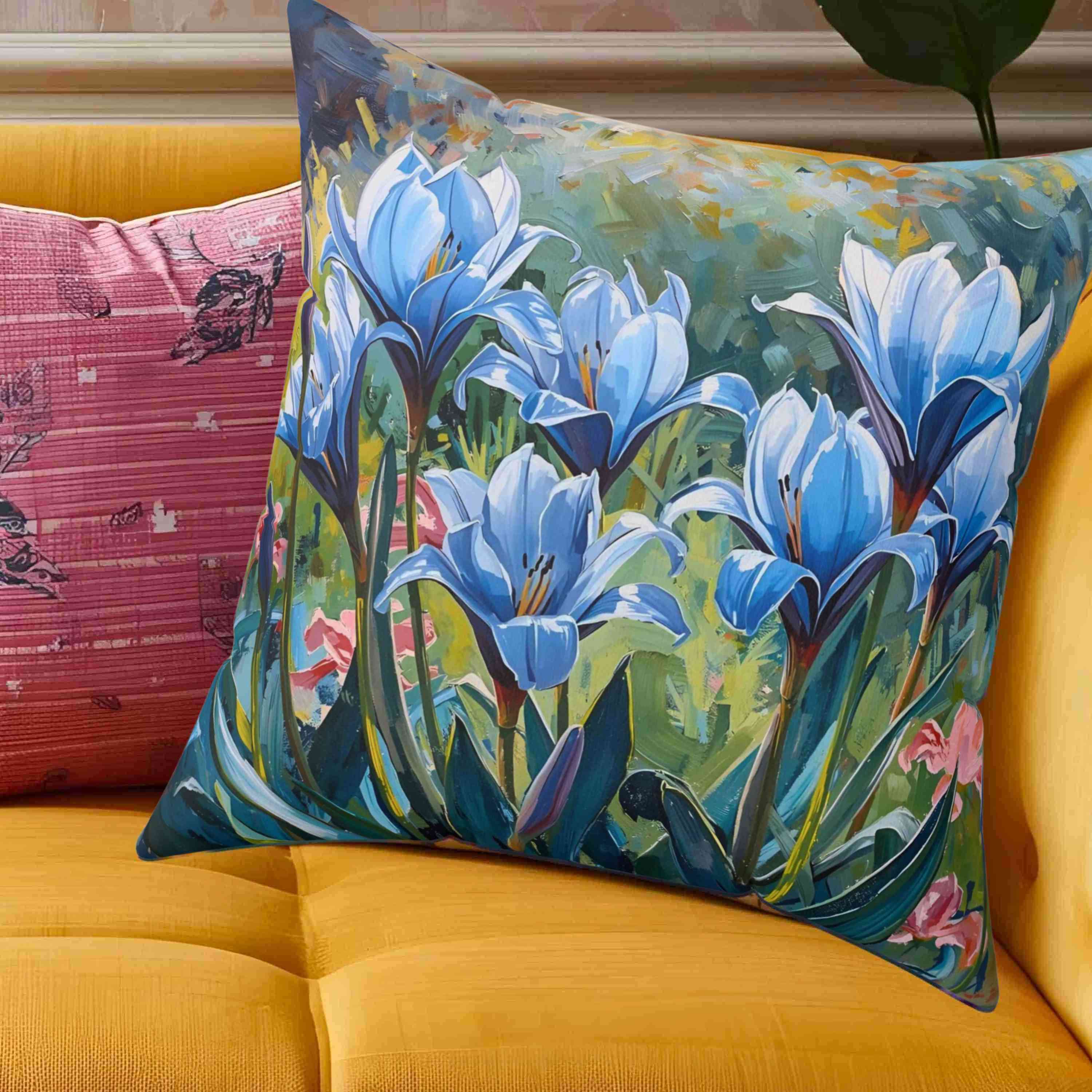 Blue Floral Decorative Pillow, Throw Pillow, Home Decor, Blue Flower Cushion, Gift for Her, Living Room Accent product thumbnail image