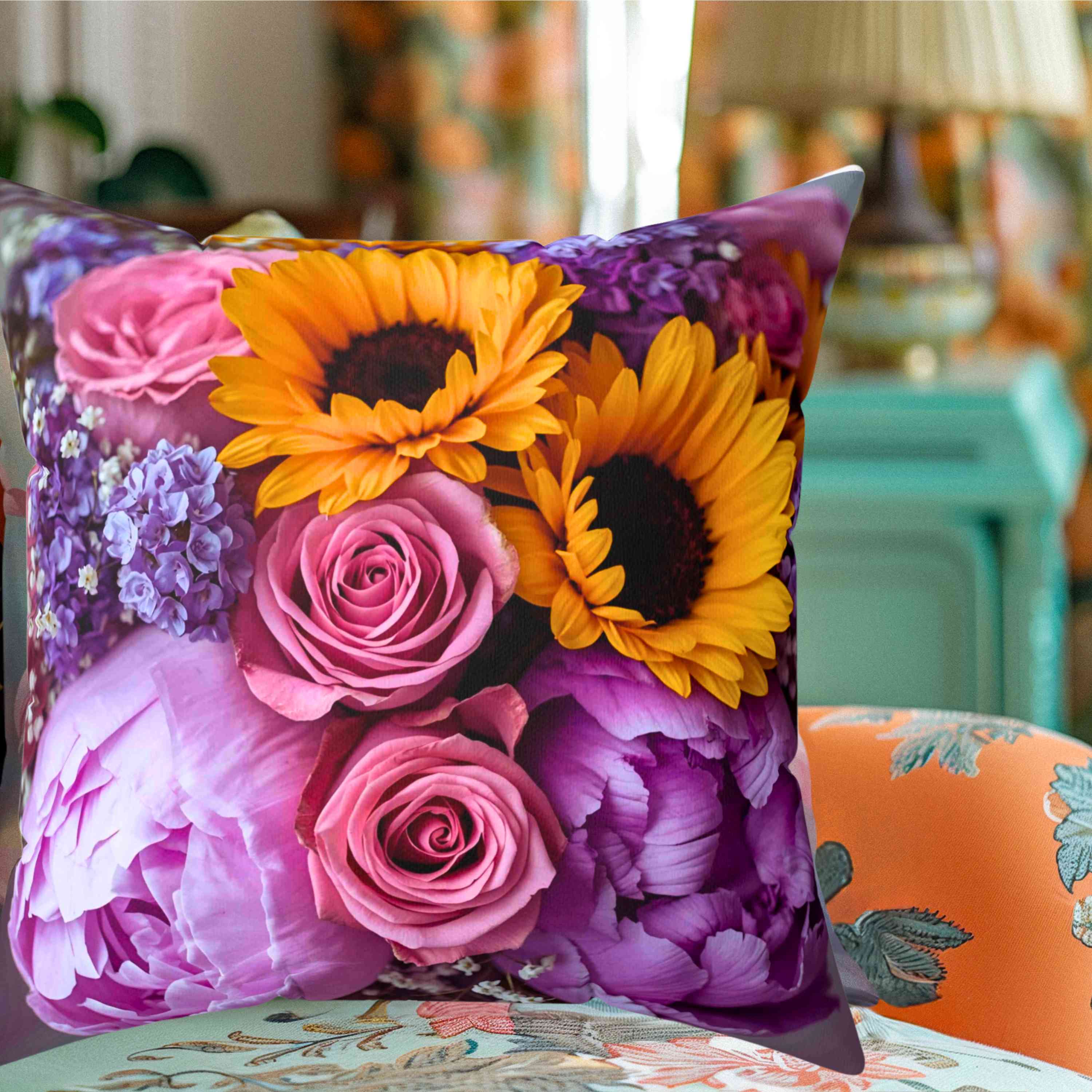 Floral Lovers Pillow, covered in vibrant beatiful flowes, great holiday, birthday gift.