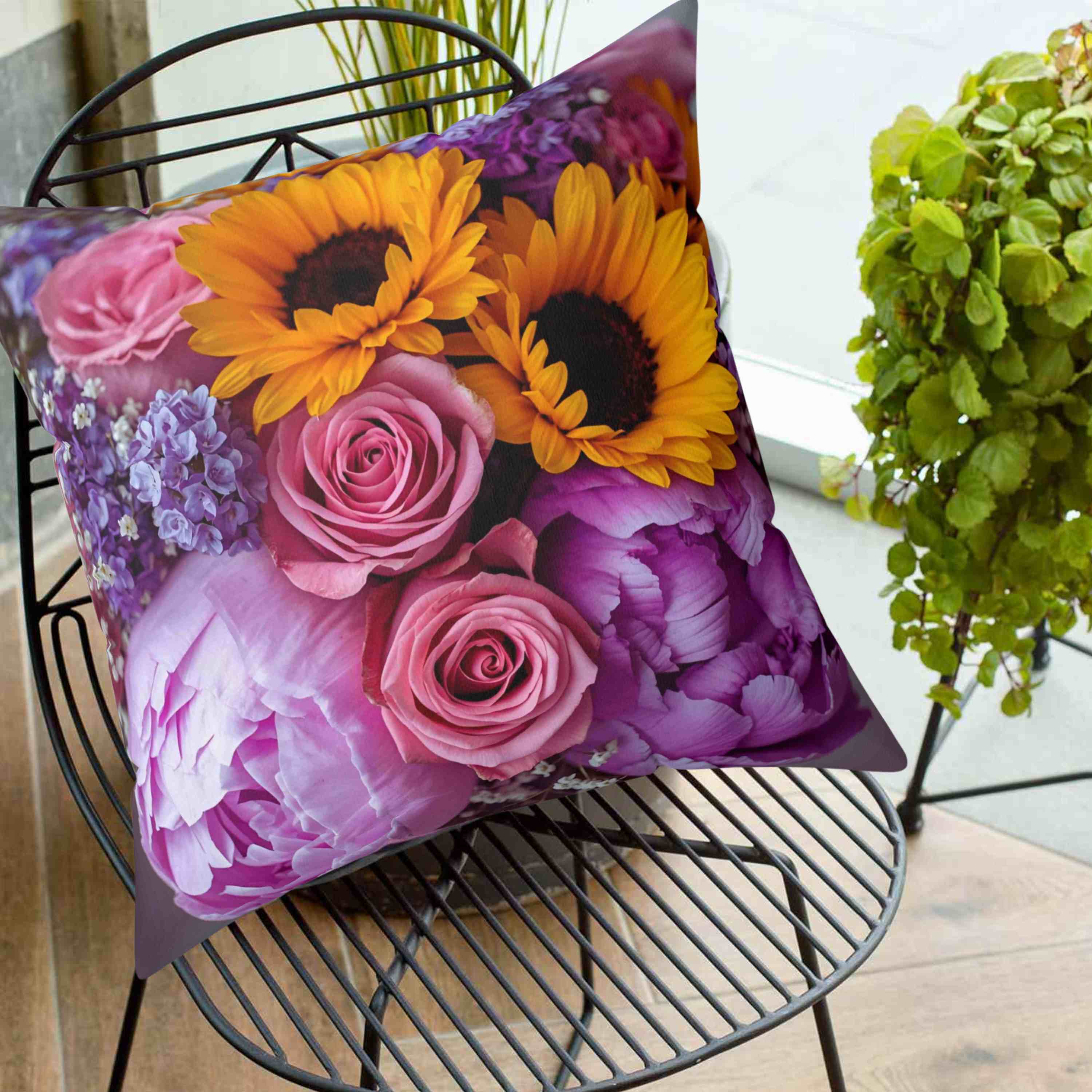 Floral Lovers Pillow, covered in vibrant beatiful flowes, great holiday, birthday gift. product thumbnail image