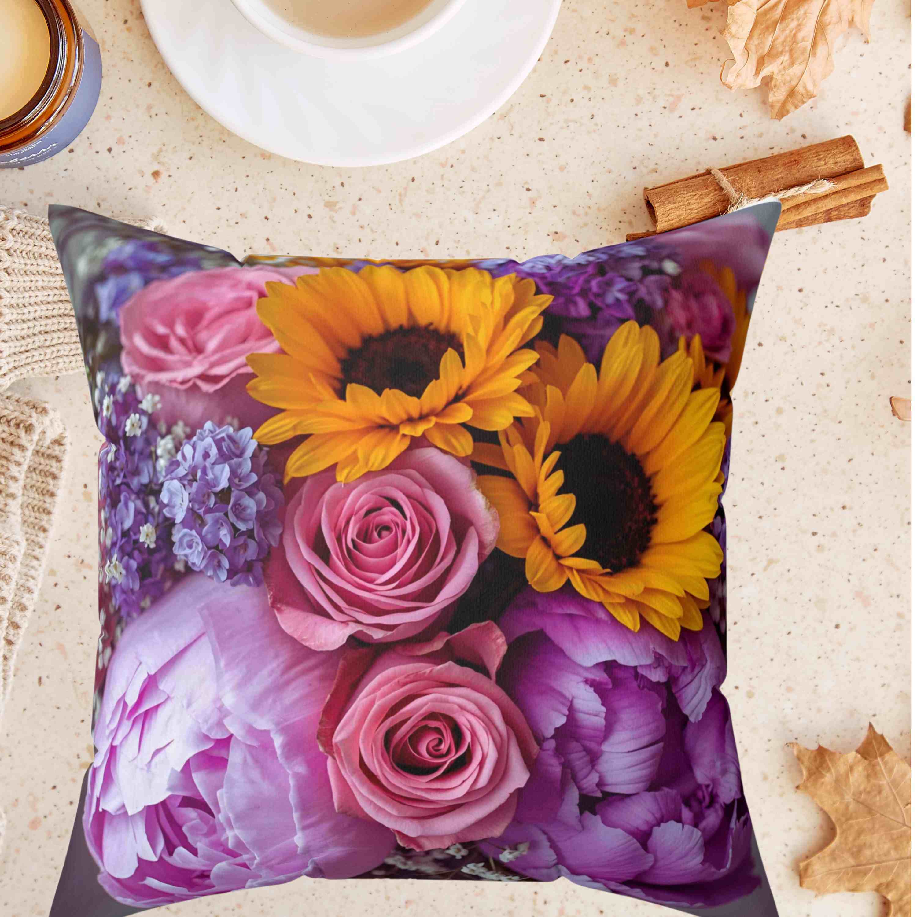 Floral Lovers Pillow, covered in vibrant beatiful flowes, great holiday, birthday gift. product thumbnail image
