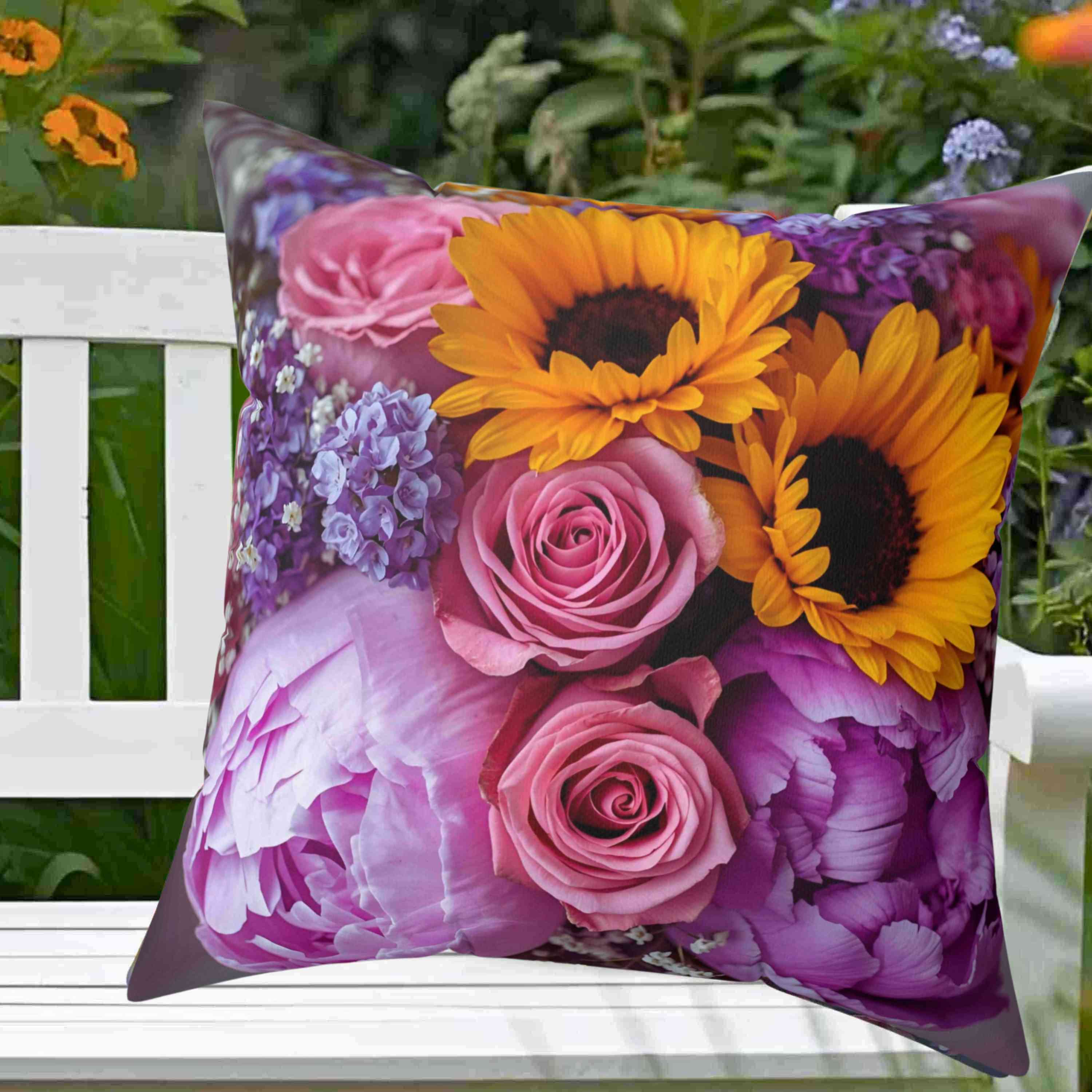 Floral Lovers Pillow, covered in vibrant beatiful flowes, great holiday, birthday gift. product thumbnail image