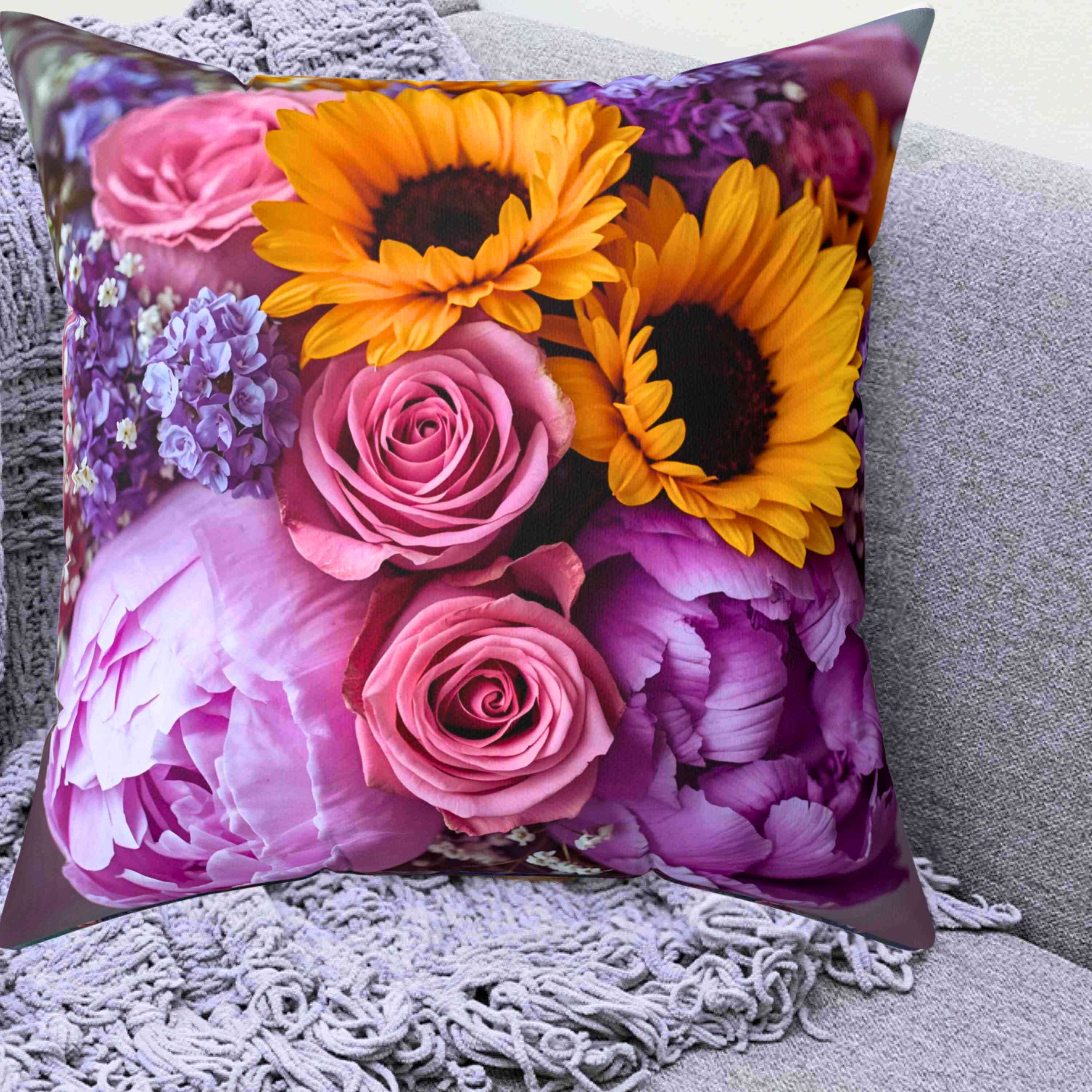 Floral Lovers Pillow, covered in vibrant beatiful flowes, great holiday, birthday gift. product thumbnail image