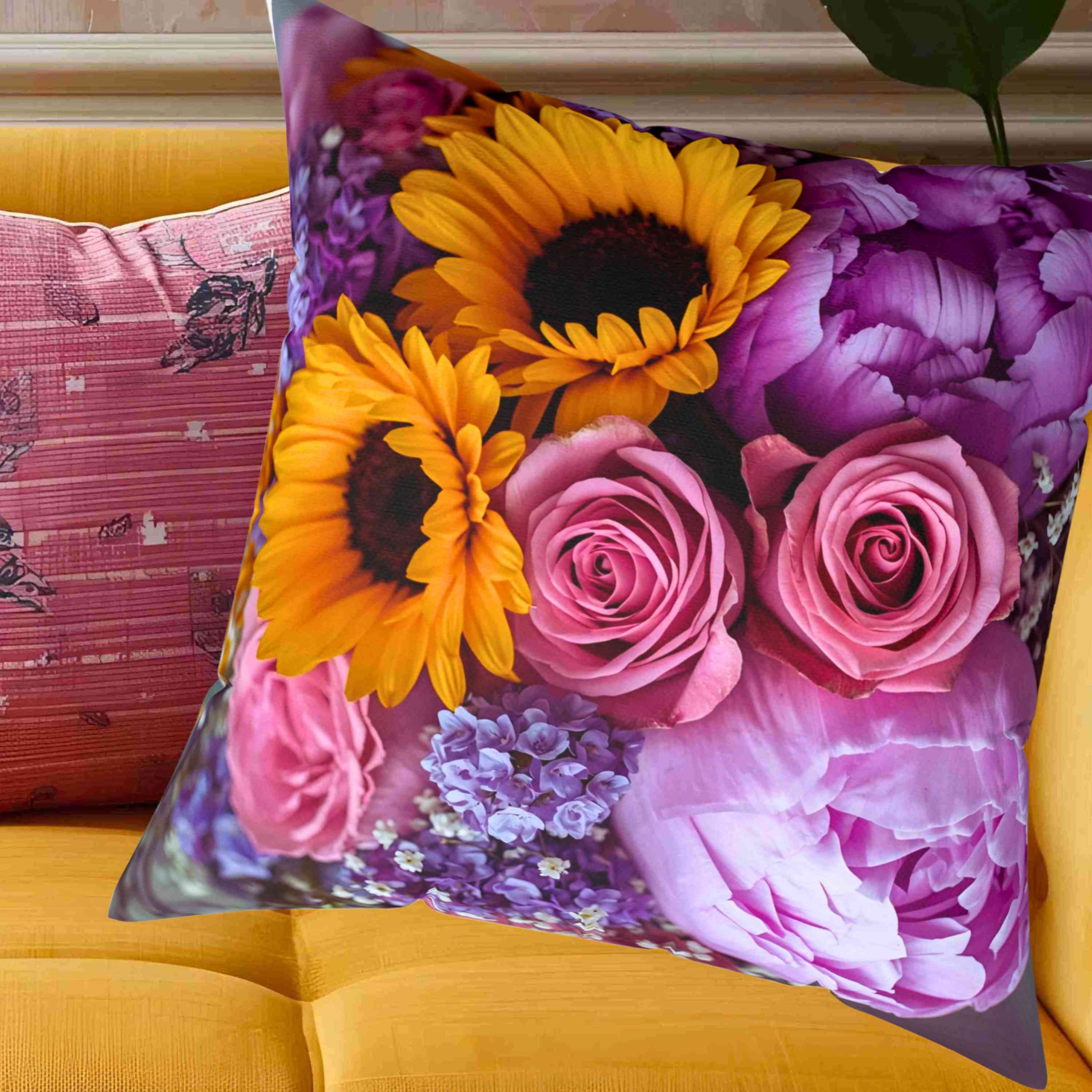 Floral Lovers Pillow, covered in vibrant beatiful flowes, great holiday, birthday gift. product thumbnail image