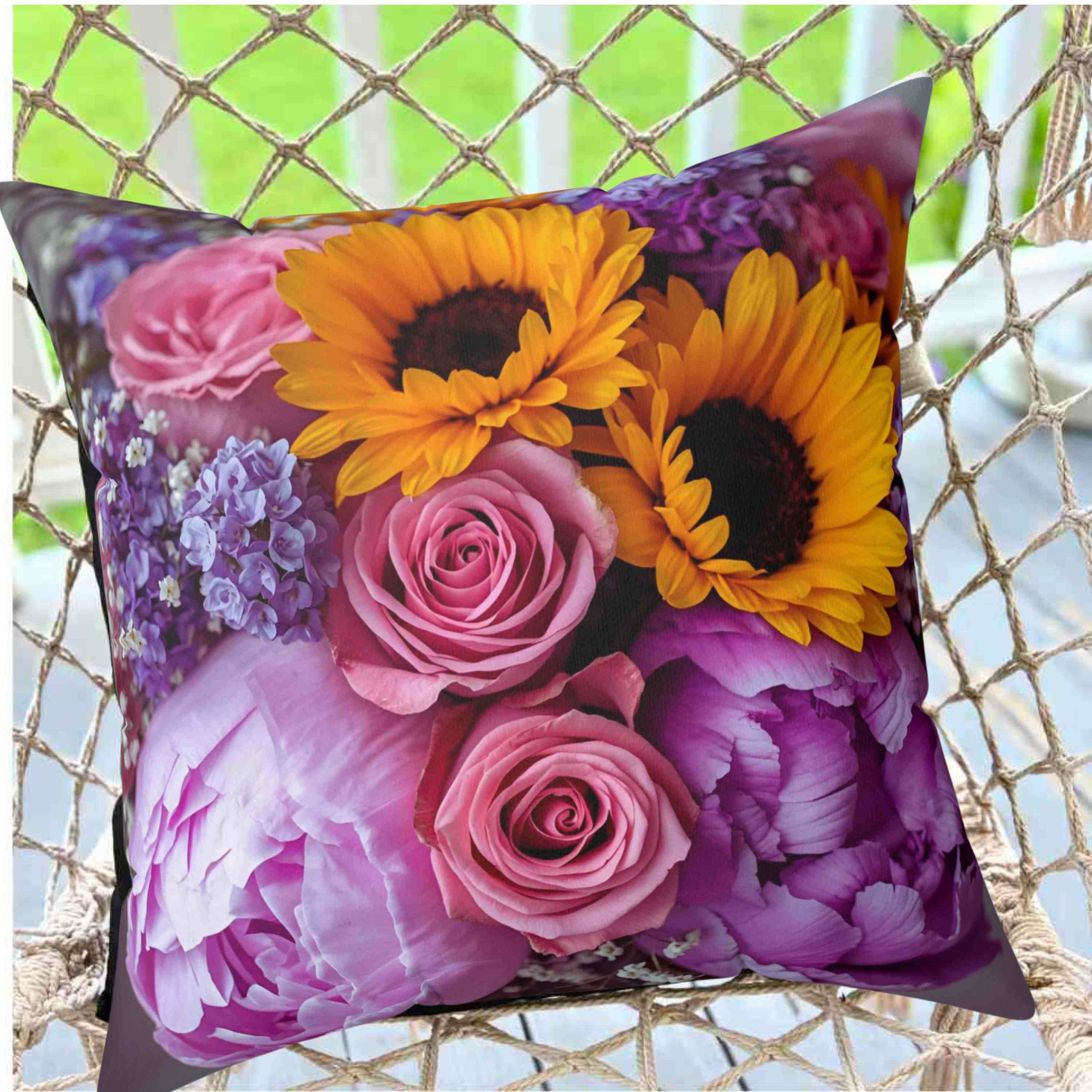 Floral Lovers Pillow, covered in vibrant beatiful flowes, great holiday, birthday gift. product thumbnail image
