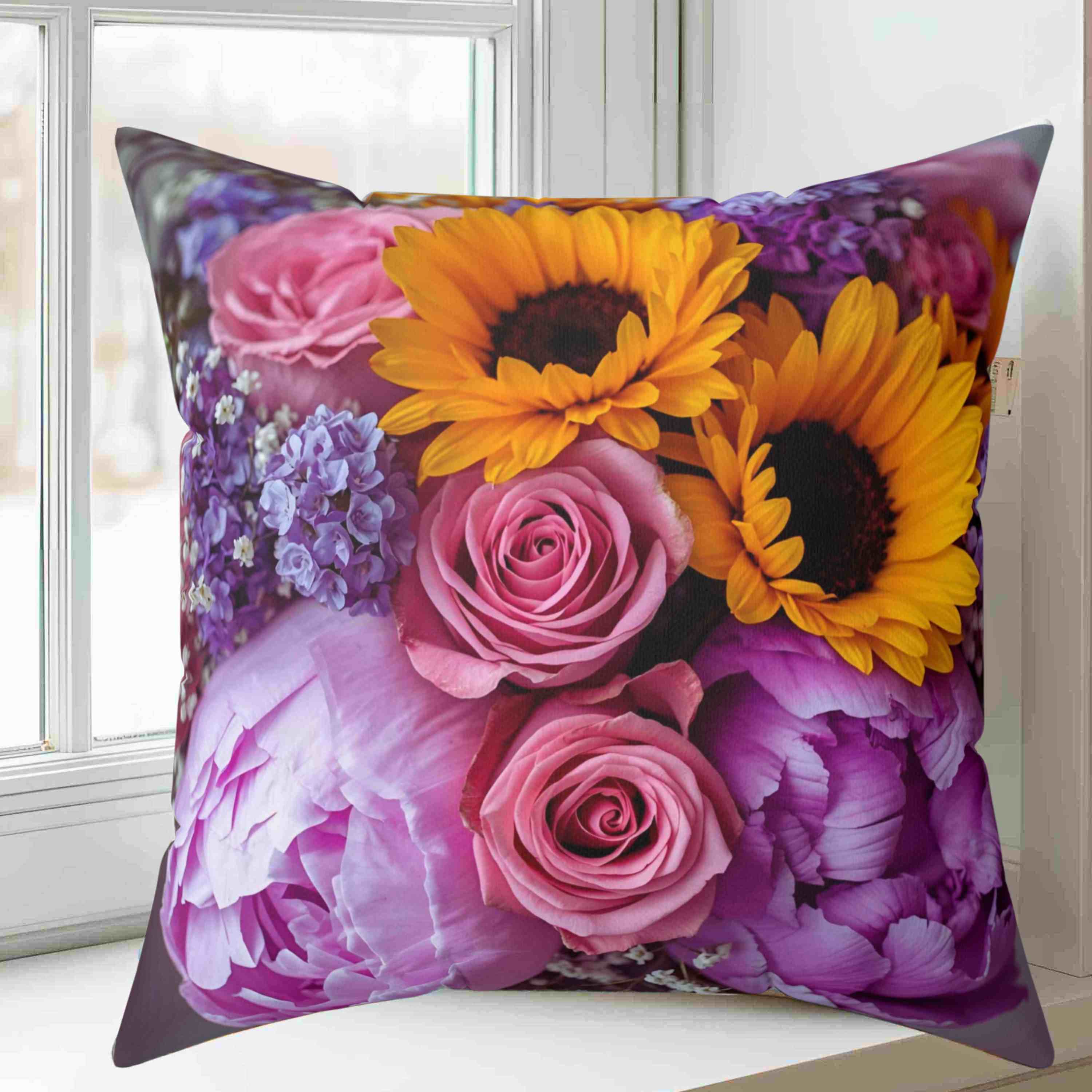 Floral Lovers Pillow, covered in vibrant beatiful flowes, great holiday, birthday gift. product thumbnail image