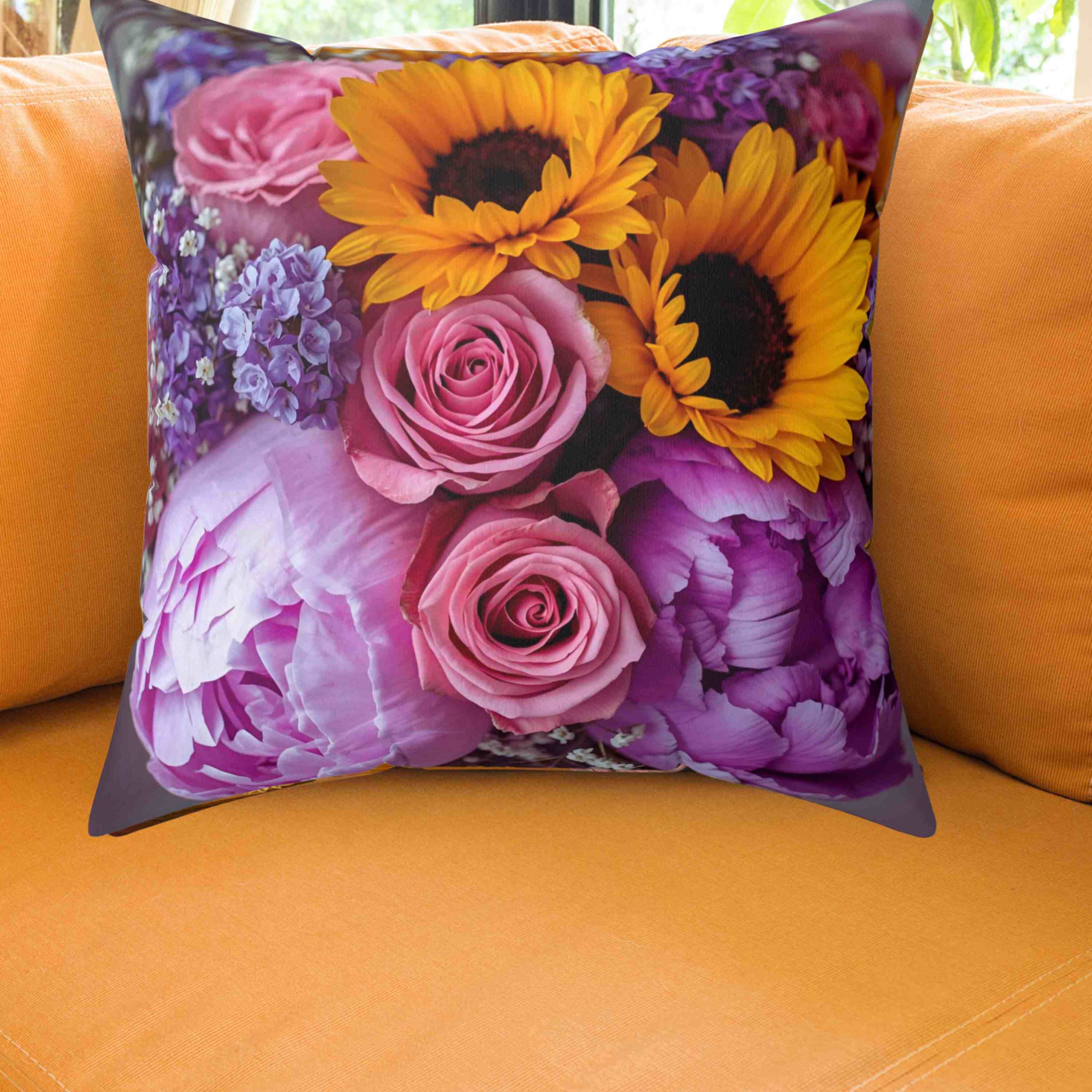 Floral Lovers Pillow, covered in vibrant beatiful flowes, great holiday, birthday gift. product thumbnail image