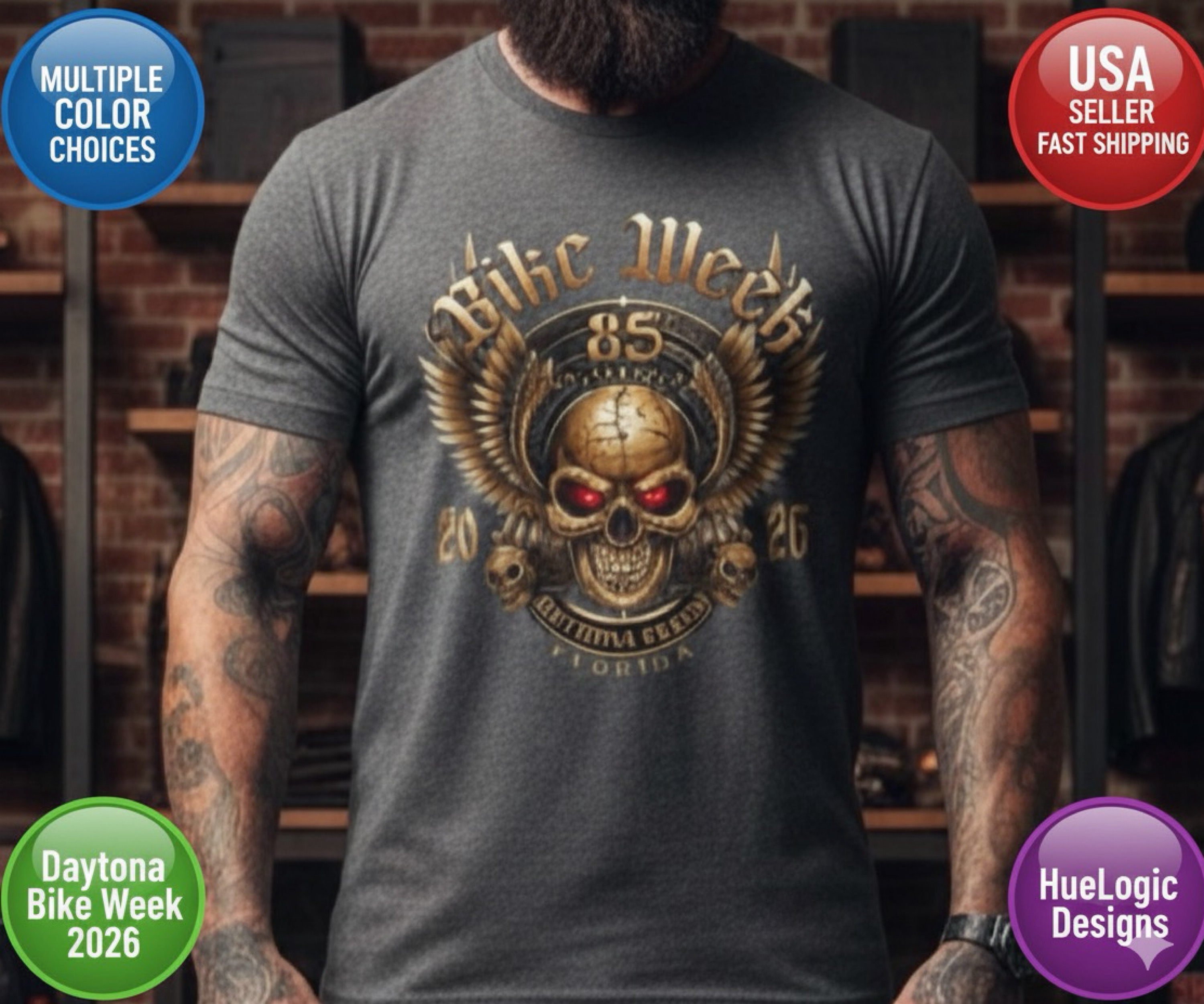 Daytona Beach Bike Week 2026 85th Anniversary Rally Shirt Florida Vintage Winged Slull HD product thumbnail image Daytona Beach Bike Week 2026 85th Anniversary Rally Shirt Florida Vintage Winged Slull HD product thumbnail image