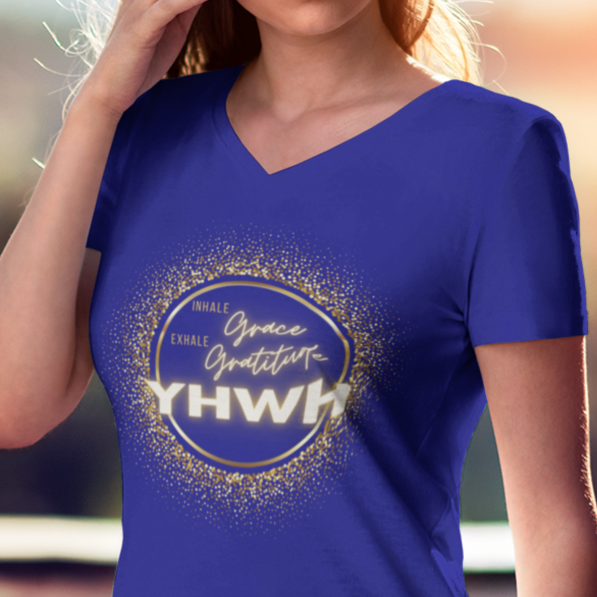 YHWH Inhale Grace Exhale Gratitude V-Neck Unisex T-Shirt product thumbnail image YHWH Inhale Grace Exhale Gratitude V-Neck Unisex T-Shirt product thumbnail image