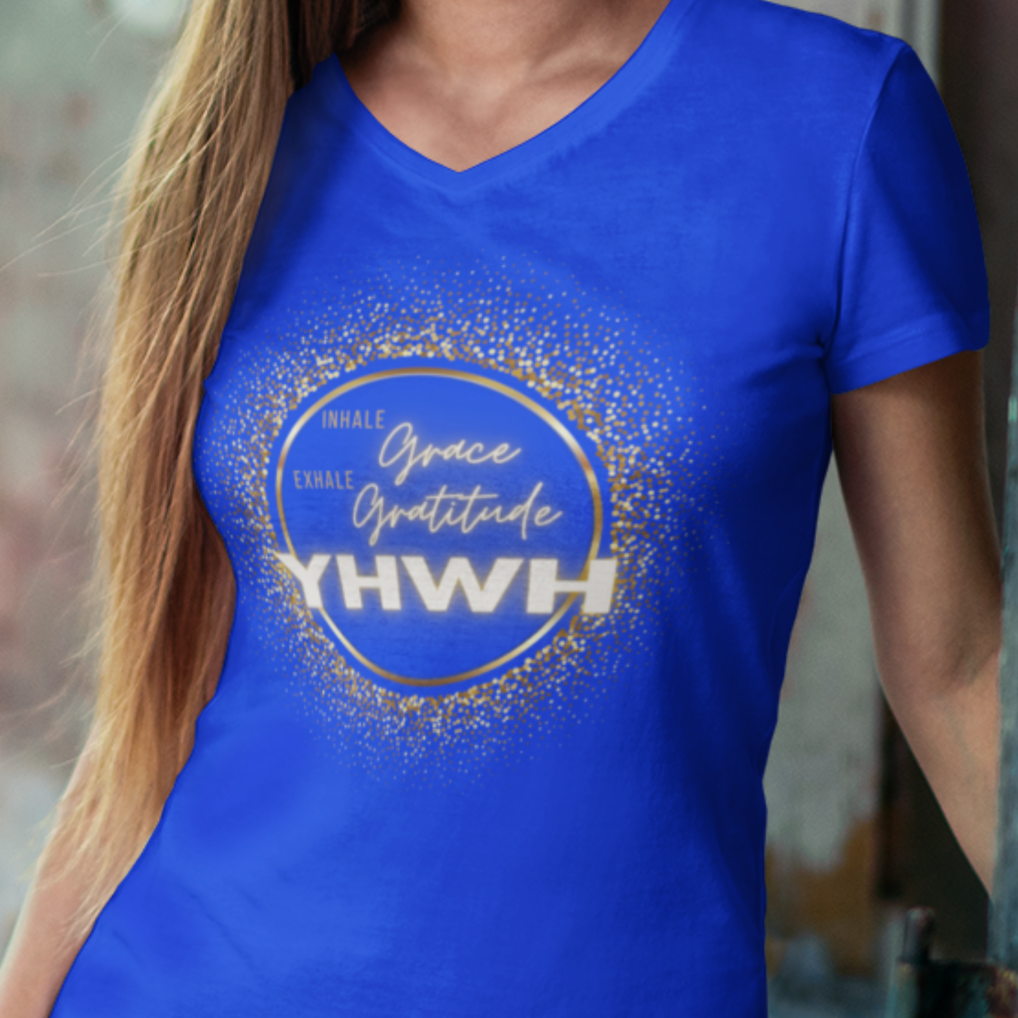 YHWH Inhale Grace Exhale Gratitude V-Neck Unisex T-Shirt product thumbnail image YHWH Inhale Grace Exhale Gratitude V-Neck Unisex T-Shirt product thumbnail image