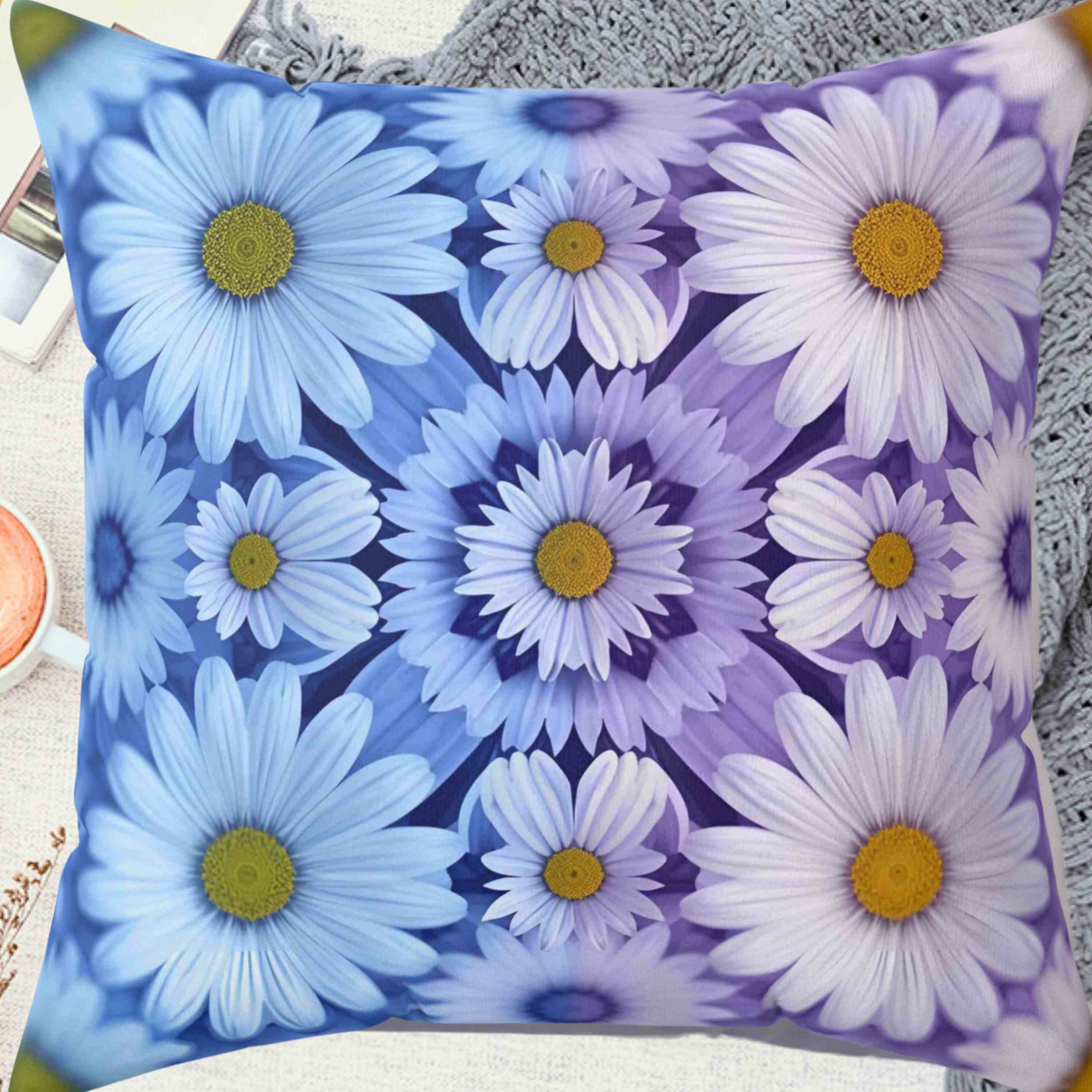 Square Pillow Abstract Purple Blue White Flowers, gift idea, home decor for living room and bedroom Square Pillow Abstract Purple Blue White Flowers, gift idea, home decor for living room and bedroom