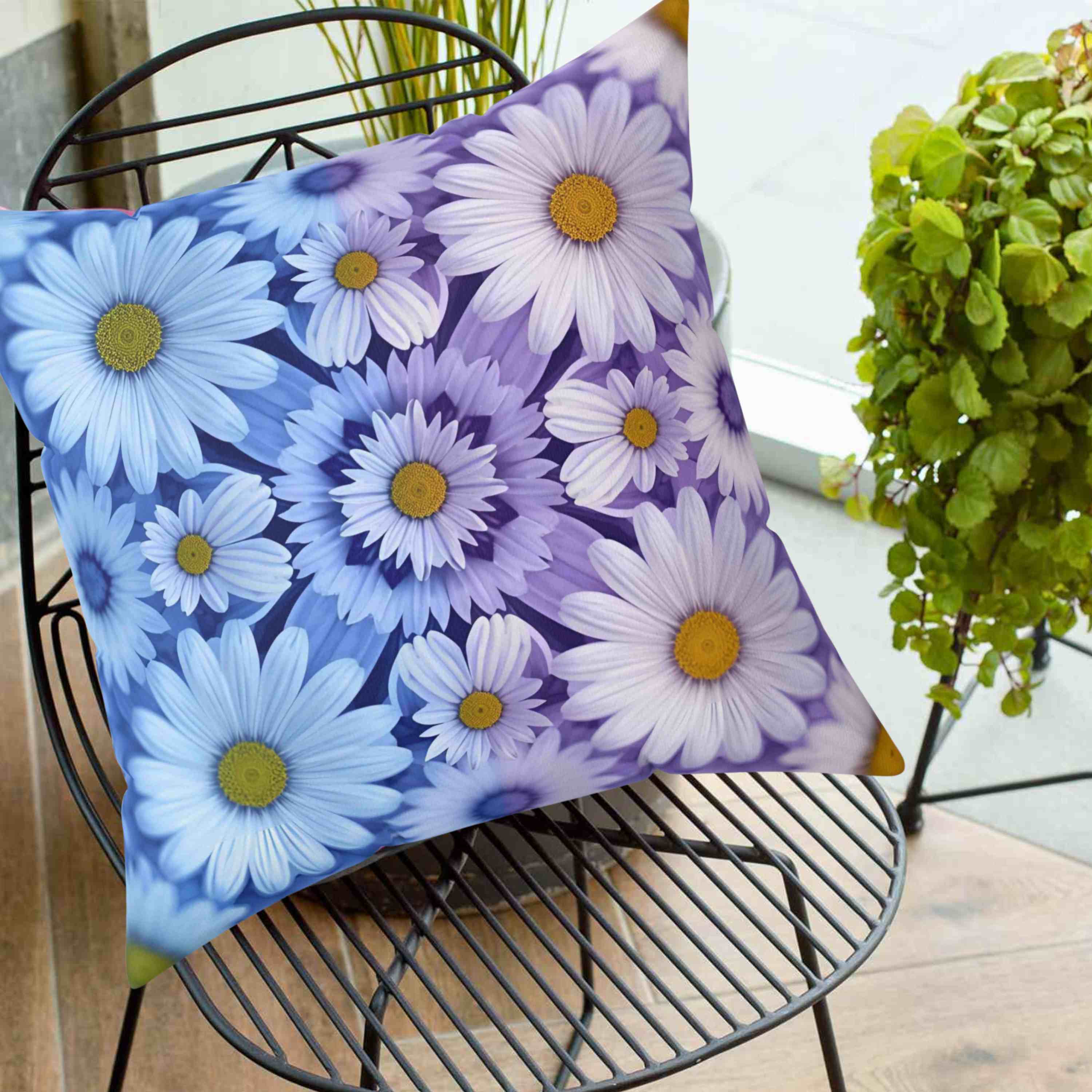 Square Pillow Abstract Purple Blue White Flowers, gift idea, home decor for living room and bedroom product thumbnail image