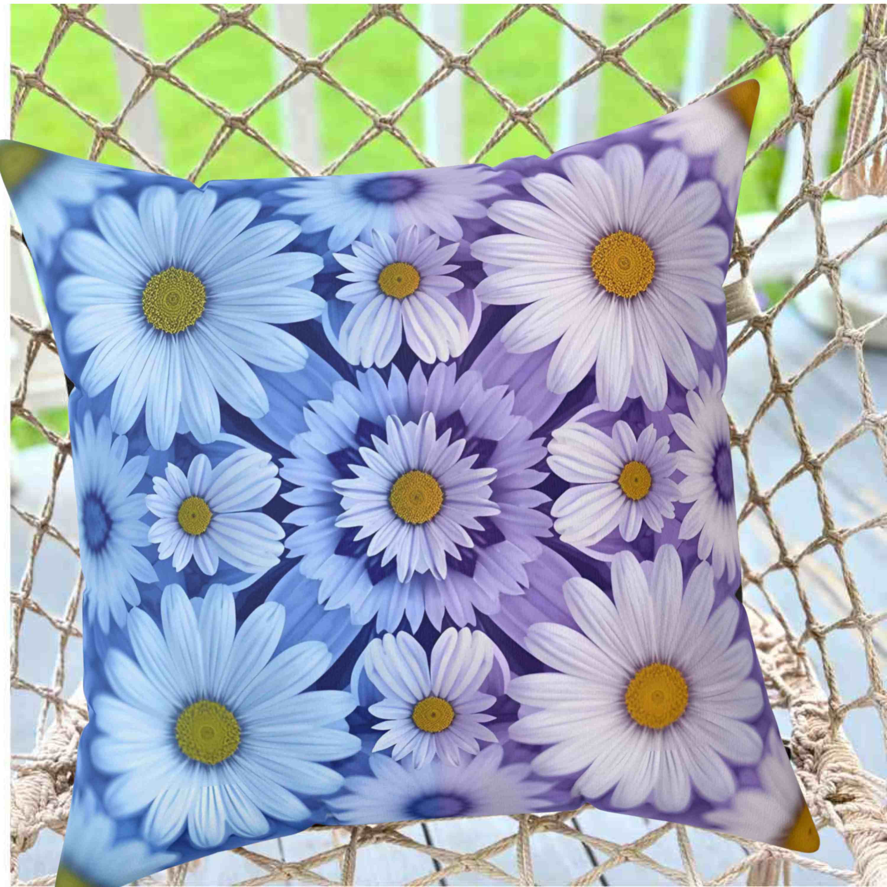 Square Pillow Abstract Purple Blue White Flowers, gift idea, home decor for living room and bedroom product thumbnail image