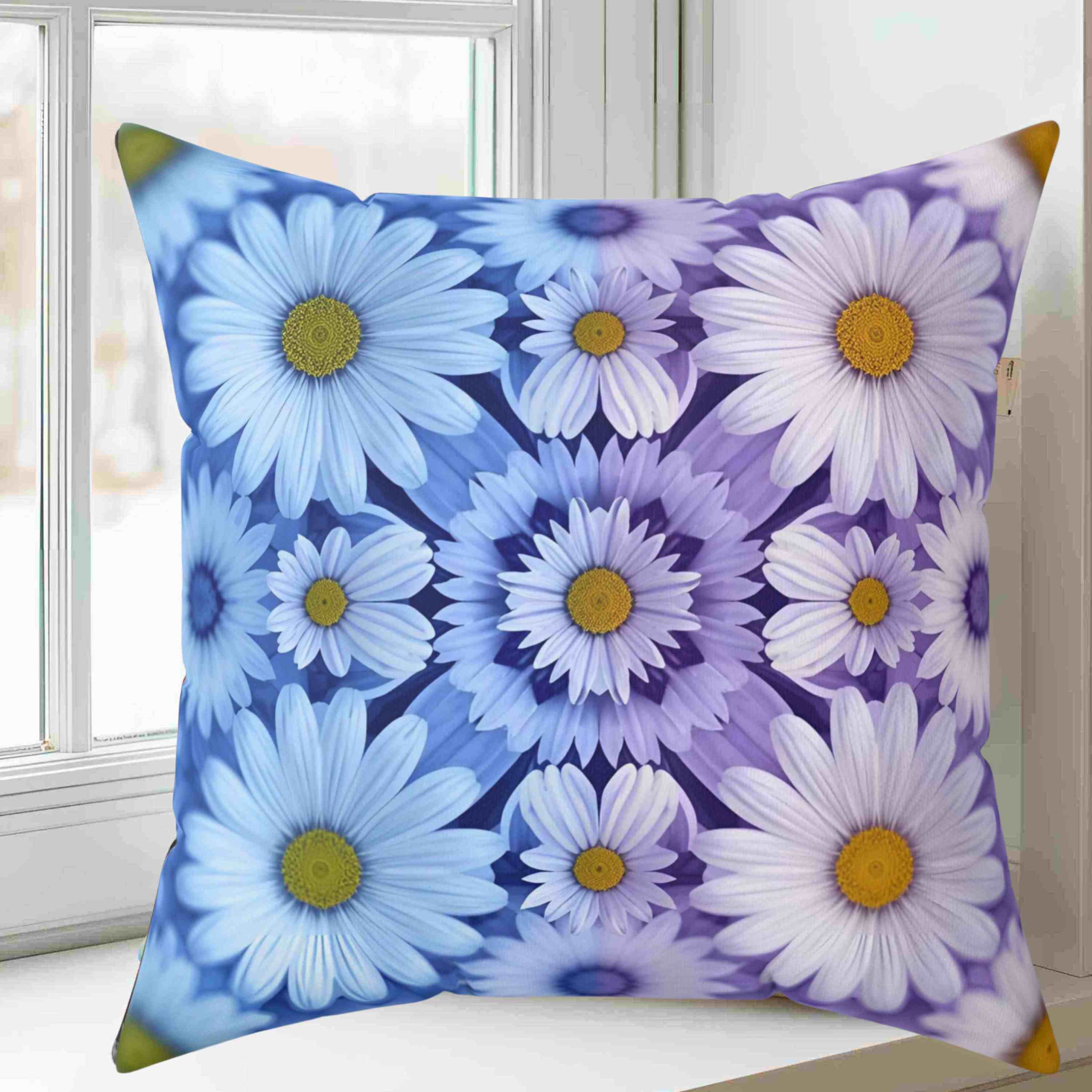 Square Pillow Abstract Purple Blue White Flowers, gift idea, home decor for living room and bedroom product thumbnail image